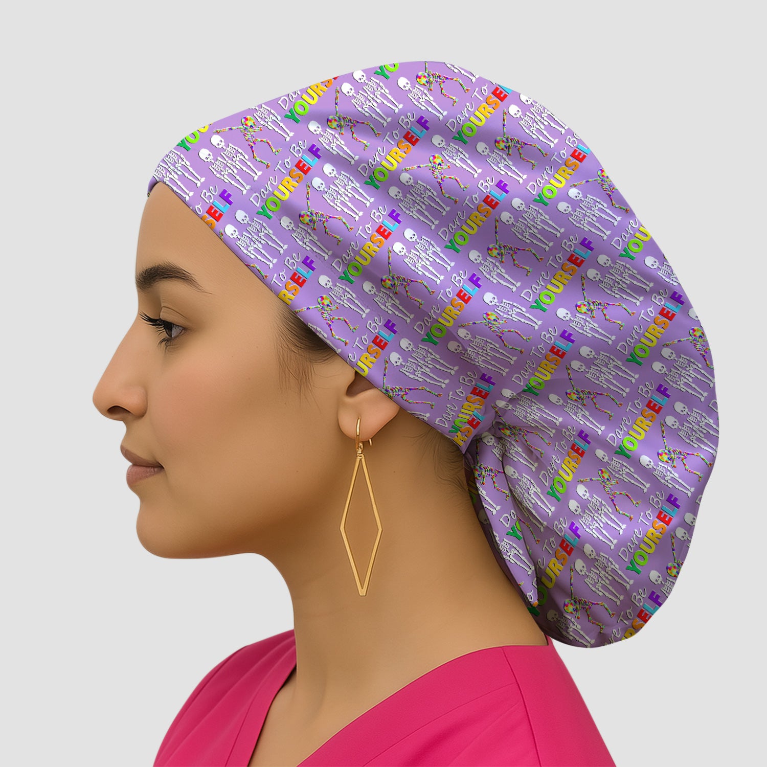 Rainbow Skeleton Dare To Be Yourself Pattern Caps, Bouffant Scrub Caps for Women