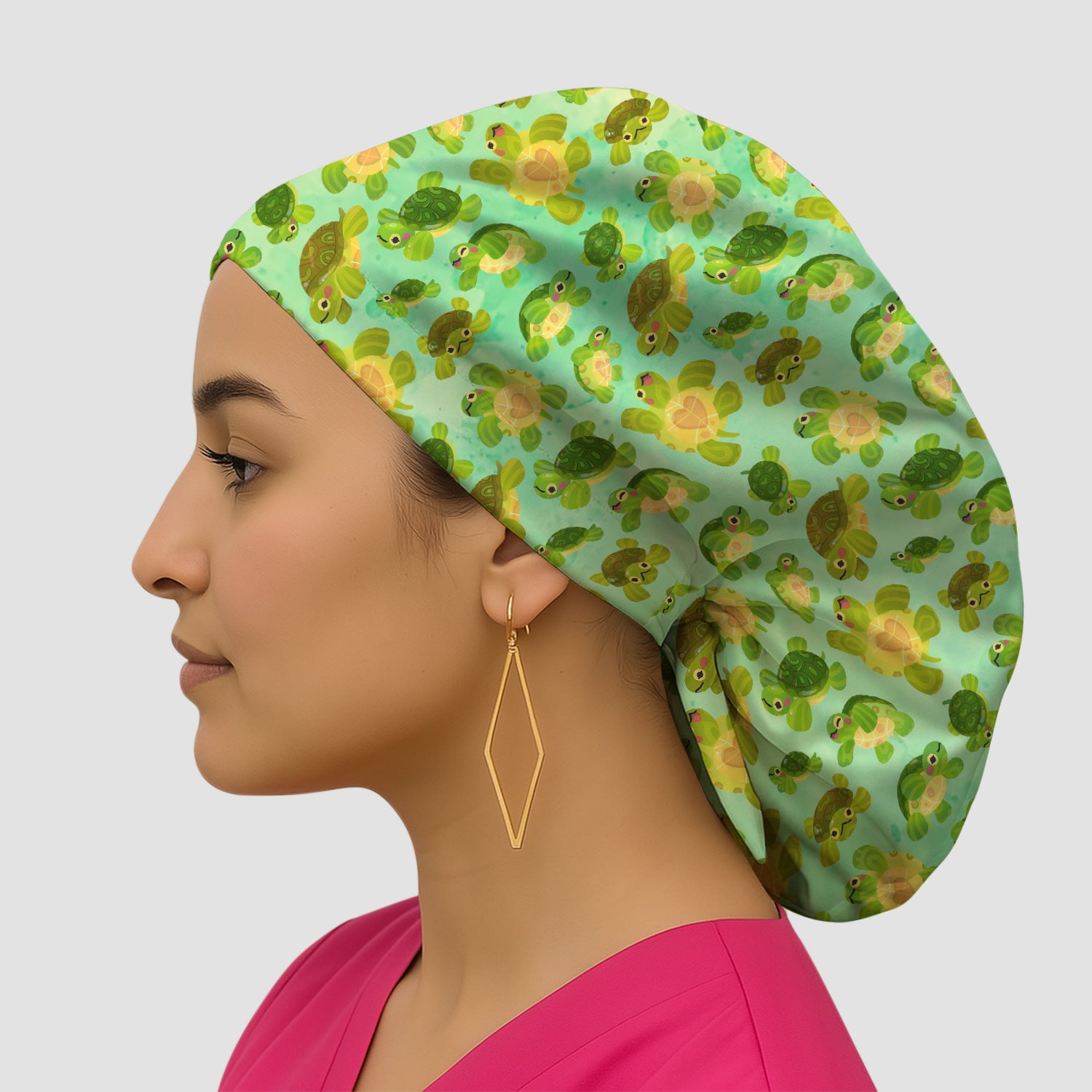 Cute Green Sea Turtle Pattern Scrubs Caps, Breathable Fabrics Caps Uniform