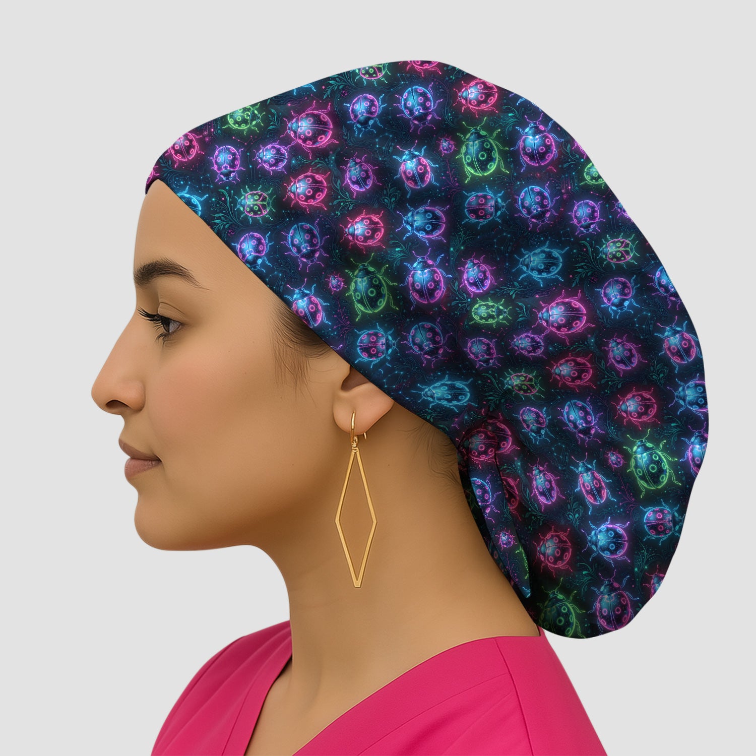 Colorful Neon Ladybug Pattern Scrub Cap, Surgical Caps for Doctors
