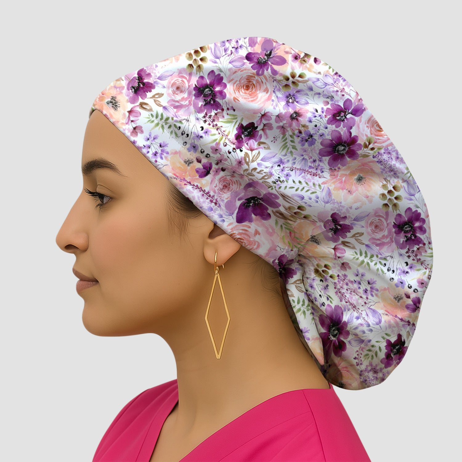 Elegant Watercolor Floral Bloom Scrub Cap, Surgical Caps for Doctors