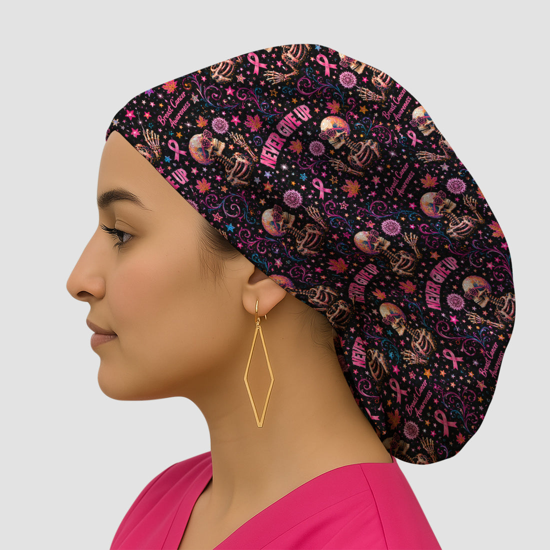 Breast Cancer Awareness Skeletons Pattern Scrub Cap, Surgical Caps for Doctors
