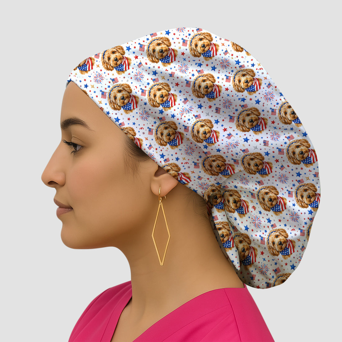 Patriotic Goldendoodle Nurse Pattern Scrub Cap, Surgical Caps for Doctors