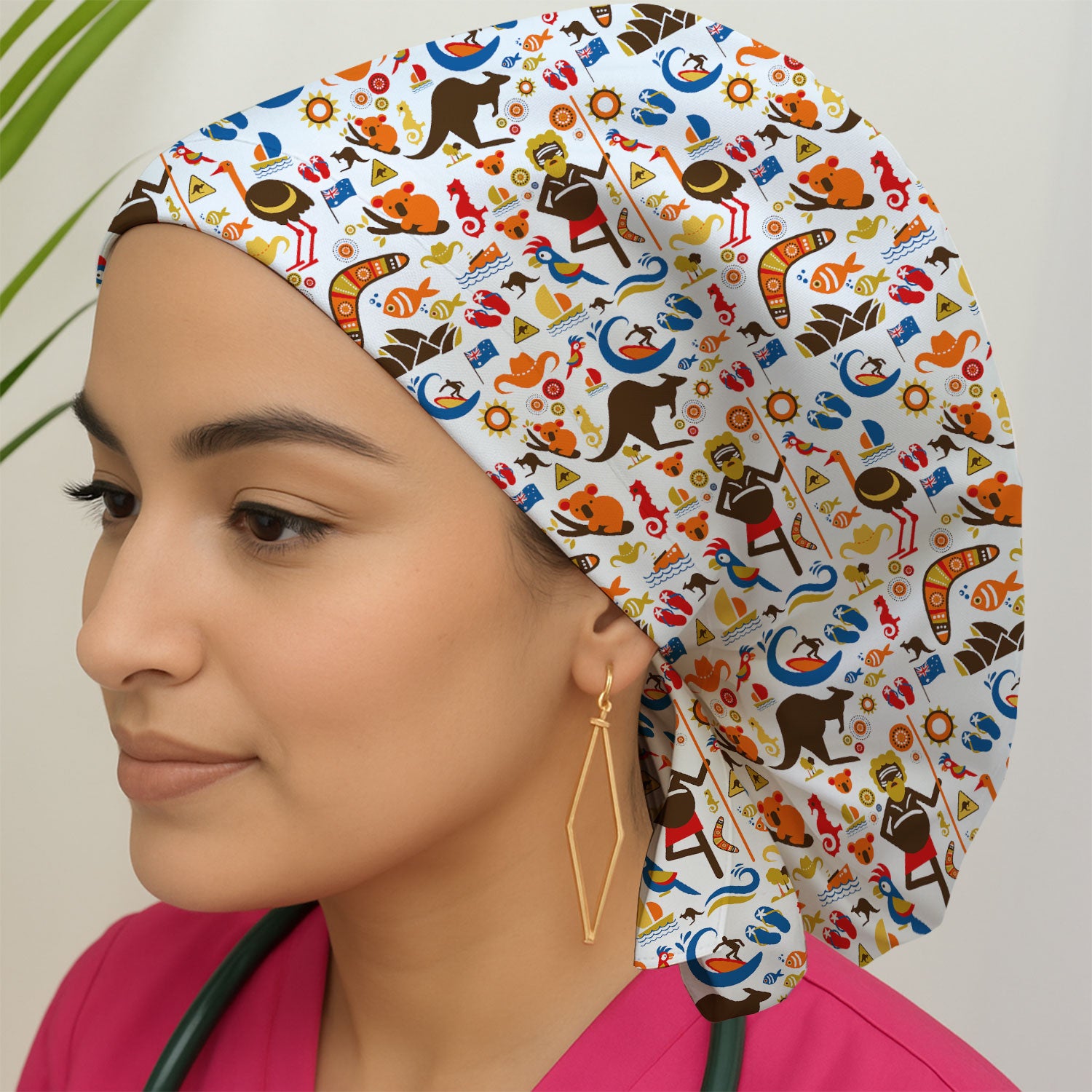 Indigenous Inspired Icon Scrub Cap, Australia Culture Pattern Nurse Hat, Comfortable Scrubs For Nursing