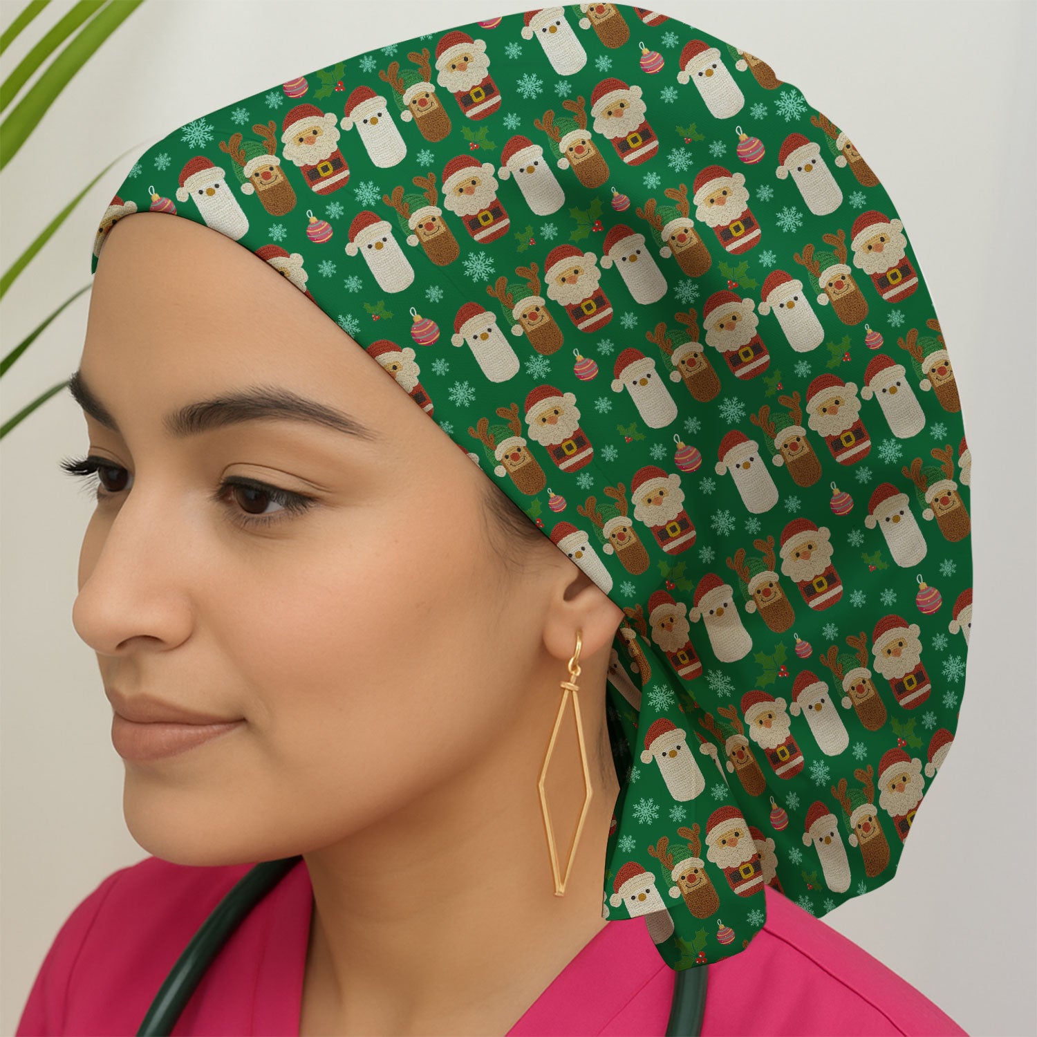 Christmas Santa Reindeer Snowman Bouffant Scrub Caps for Women - Holiday Chill Pill Caps for Nurses