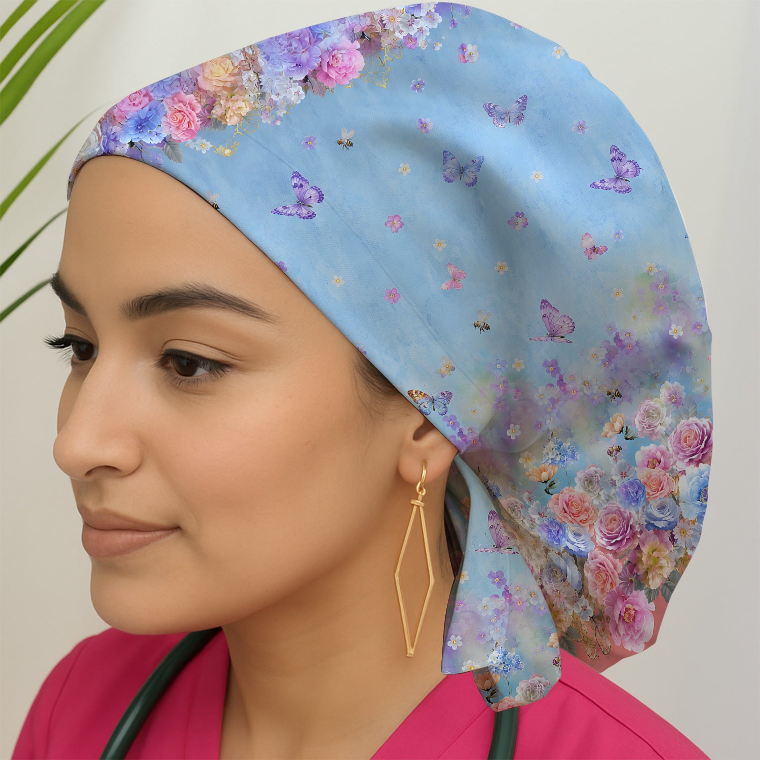Pastel Flower Garden Print Scrub Cap, Surgical Caps for Doctors