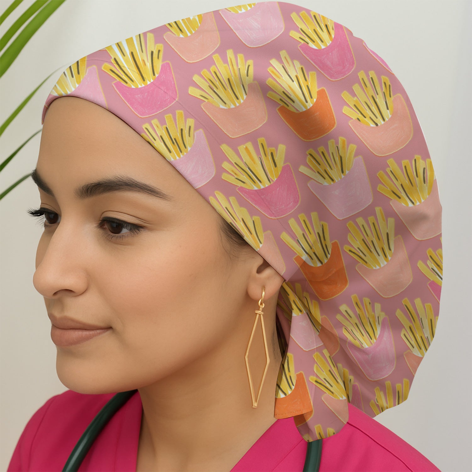 Funny French Fries Snack Food Pattern Scrub Cap, Surgical Caps for Doctors