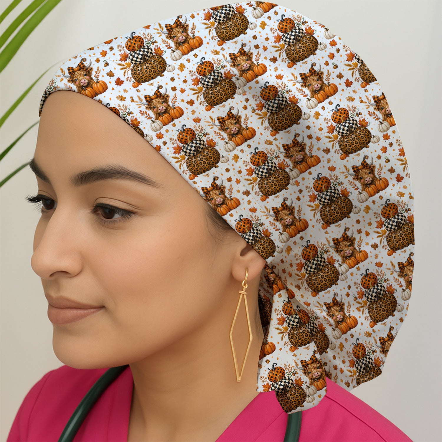 Fall Highland Cow Pattern Scrub Cap, Surgical Caps for Doctors
