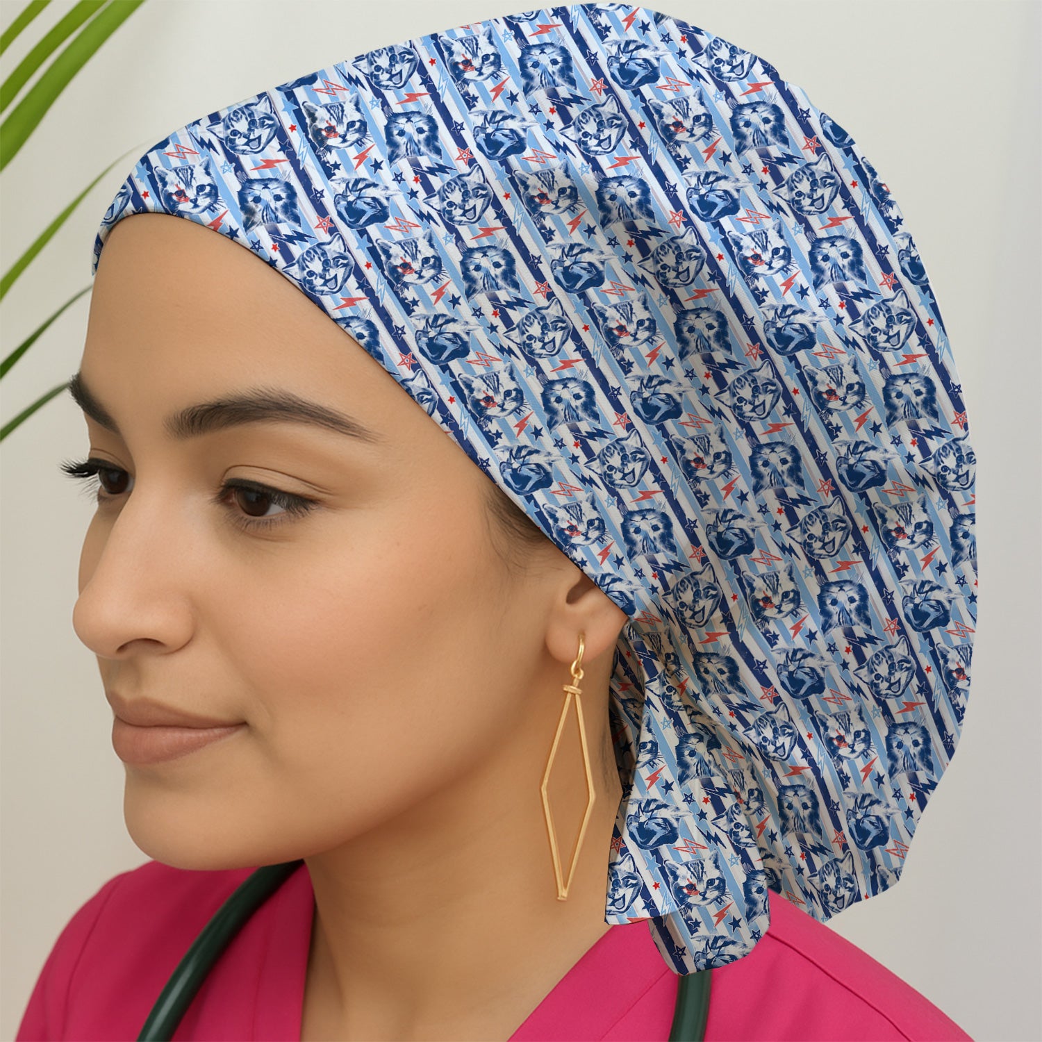Cute Cat Faces With Lightning Print Scrub Cap, Surgical Caps for Doctors