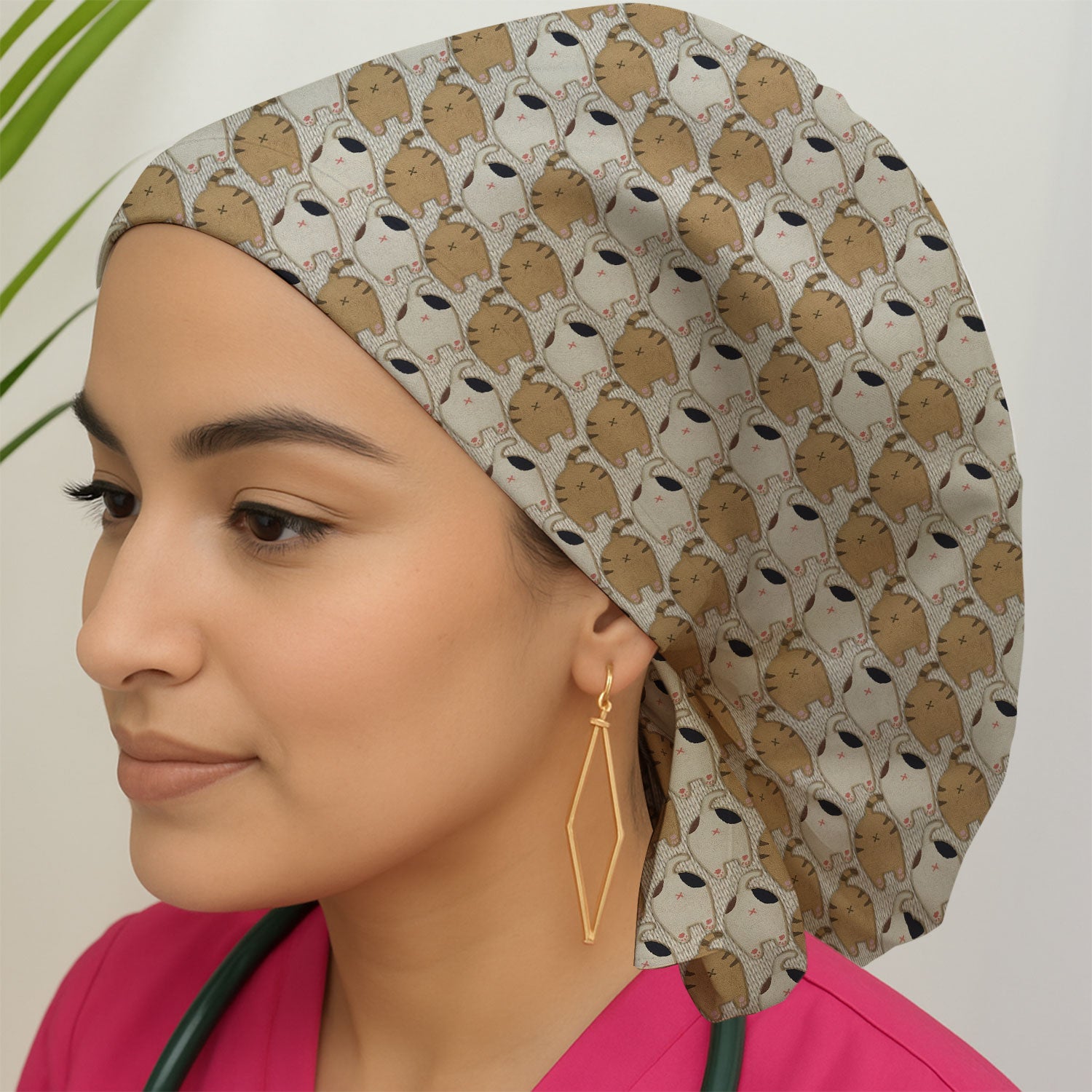 Cute Cat Nurse Scrub Cap, Cozy Minimal Animal Pattern Medical Hat, Breathable Fabrics Nursing Uniform