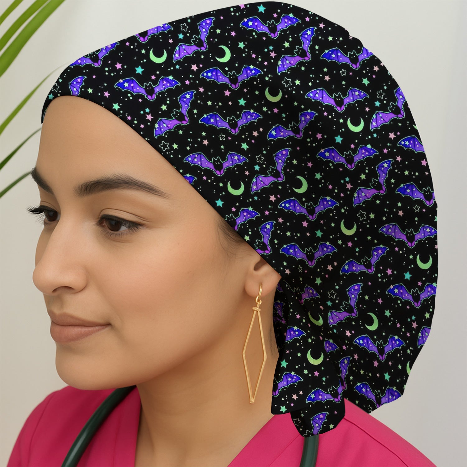 Spooky Halloween Celestial Bat Scrub Cap, Surgical Caps for Doctors