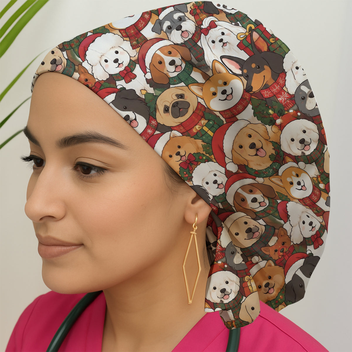 Christmas Dog Breeds Collage Pattern Scrub Cap, Surgical Caps for Doctors