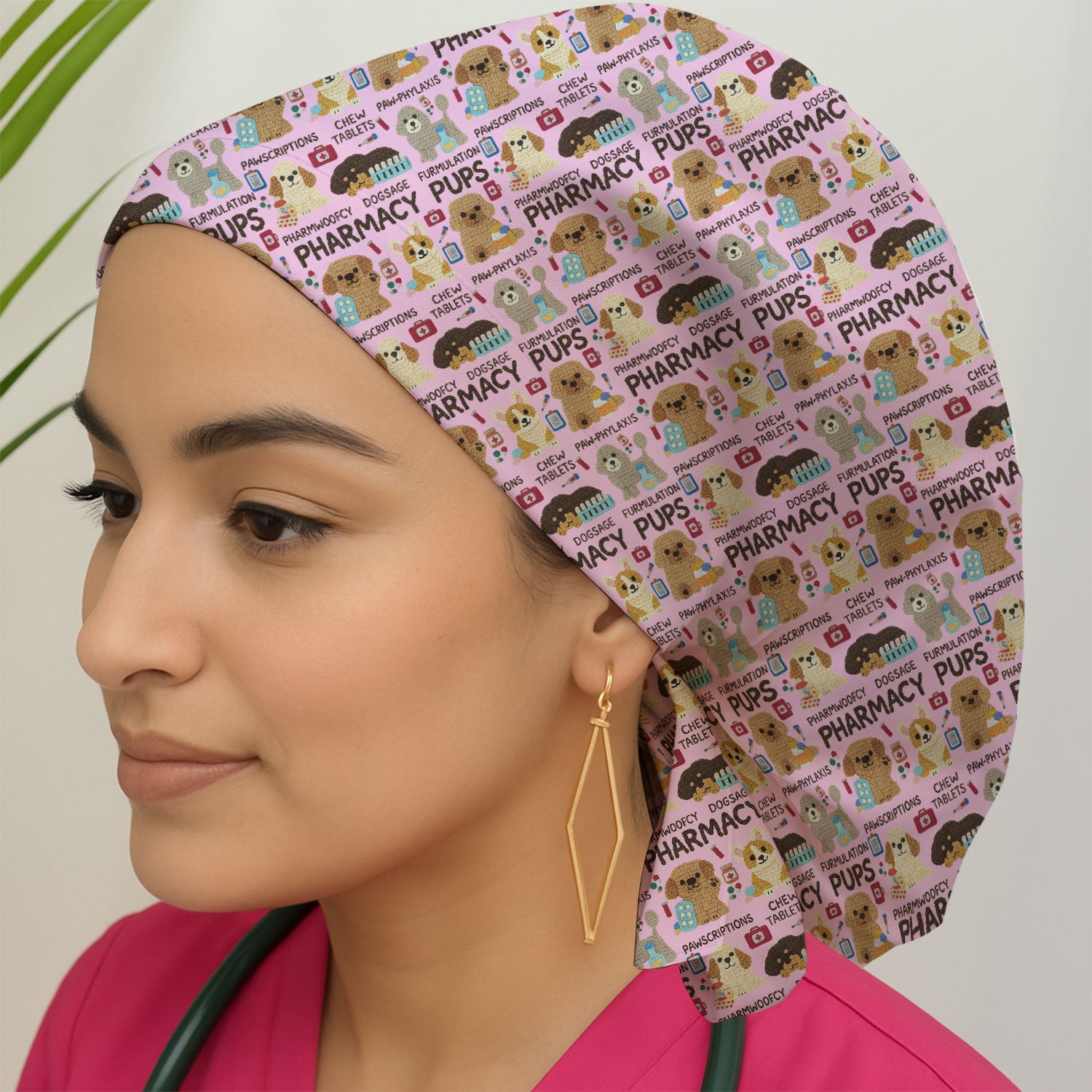 Pharmacy Pups Bouffant Scrub Caps for Women - Cute Dog Gift for Pharmacists & Vet Techs - Breathable Fabrics Caps Uniform
