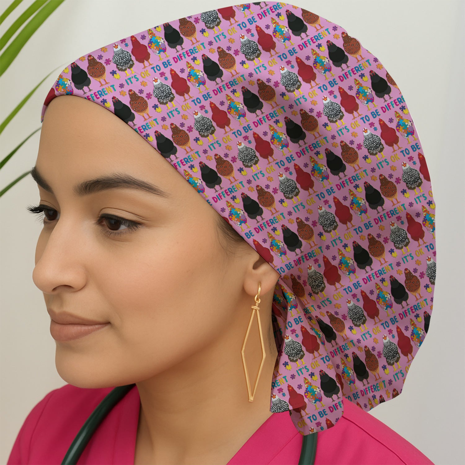 Autism Chicken It’s OK to Be Different Print Cap, Bouffant Scrub Caps for Women