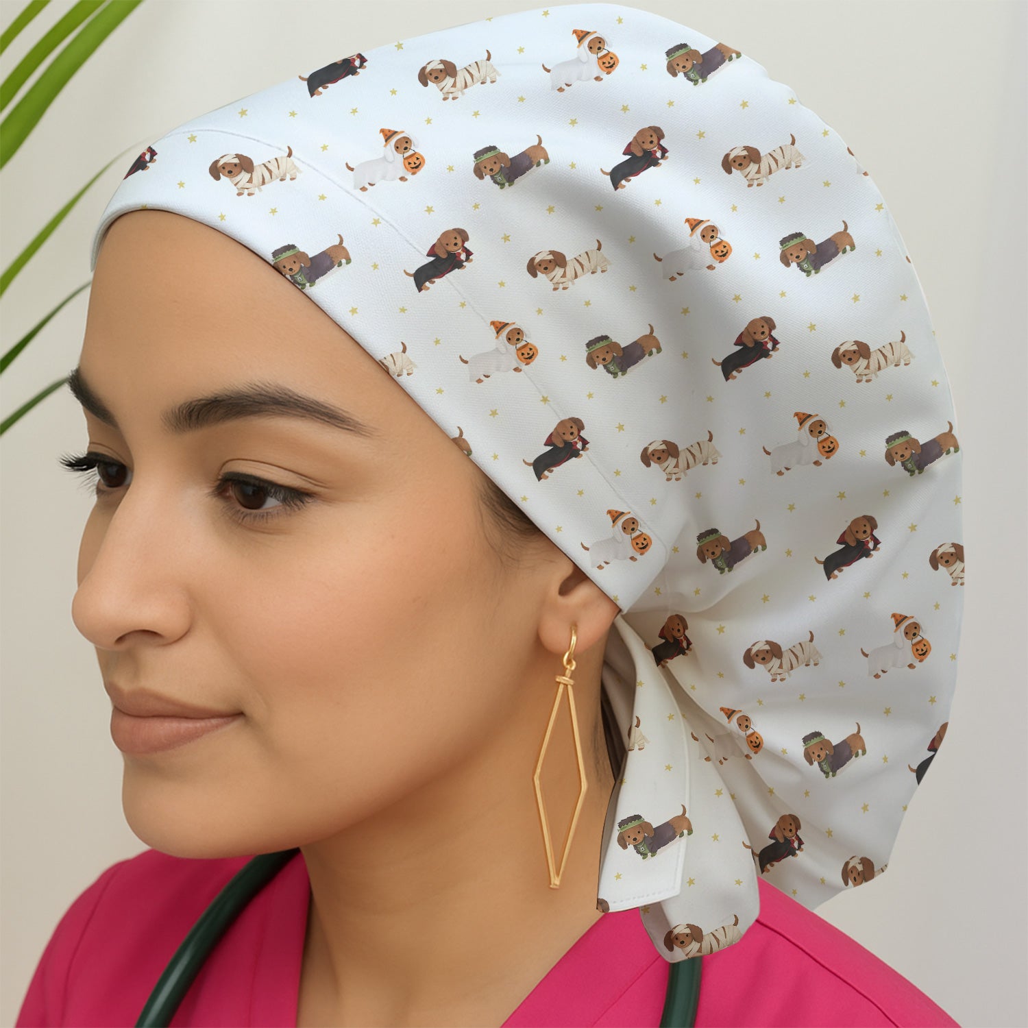 Halloween Dachshund Costumes Print Scrub Cap, Surgical Caps for Doctors