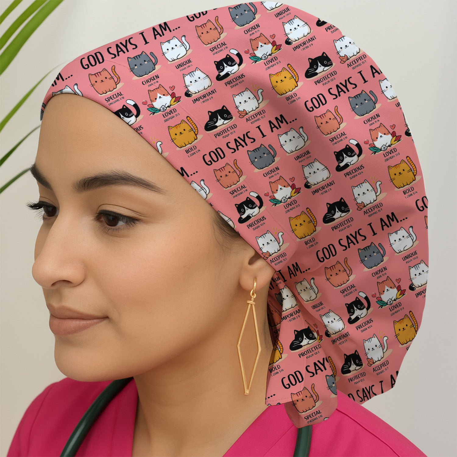 Cute Christian Cat God Says I Am Cap, Bouffant Scrub Caps for Women