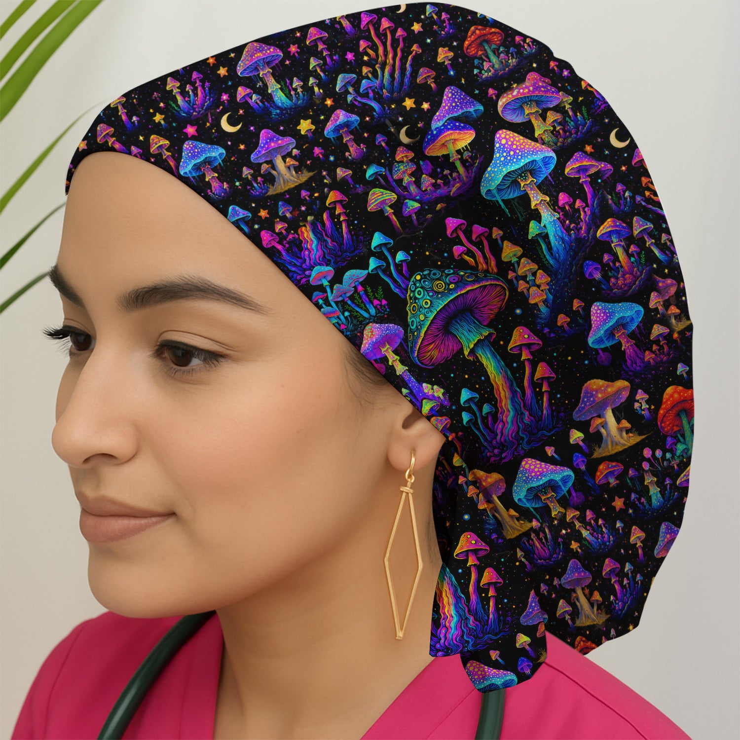 Neon Fantasy Mushroom Print Scrub Cap, Surgical Caps for Doctors