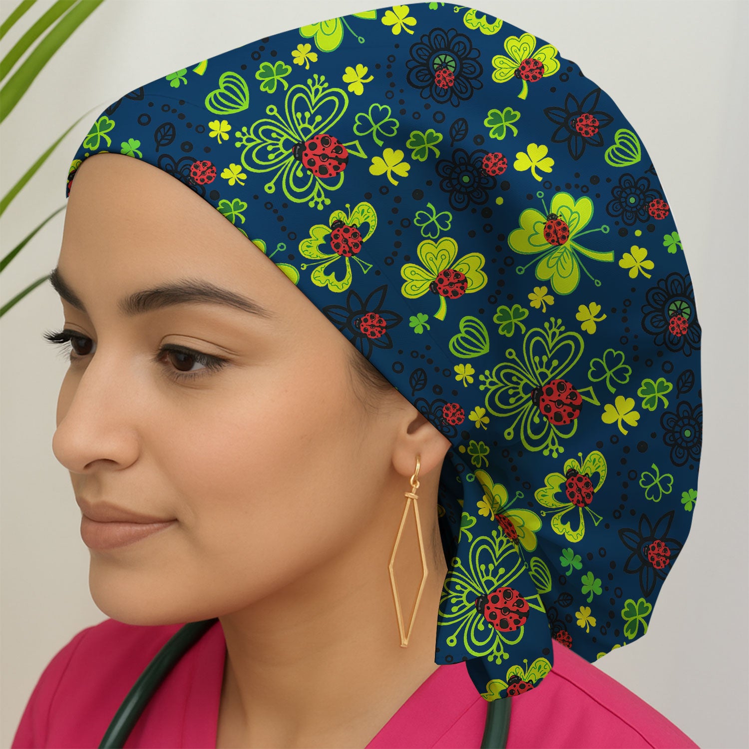 Ladybug Clover Floral Pattern Print Caps, Breathable Fabrics Caps Uniform