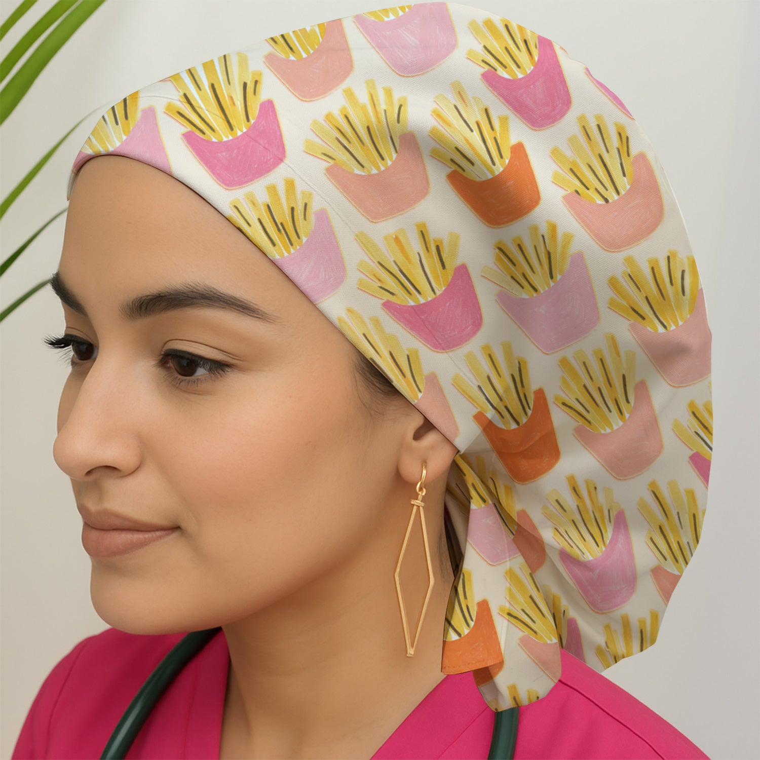 Funny French Fries Snack Food Pattern Scrub Cap, Surgical Caps for Doctors