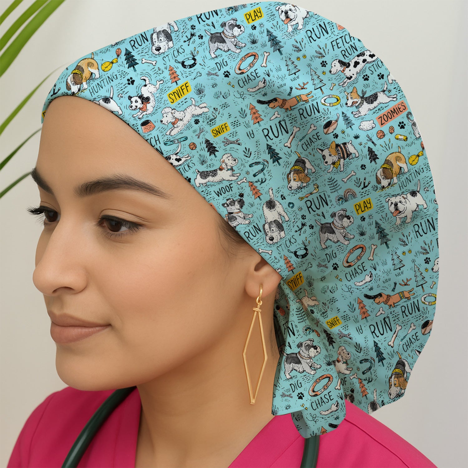 Playful Cartoon Puppy Adventure Pattern Scrub Cap, Surgical Caps for Doctors