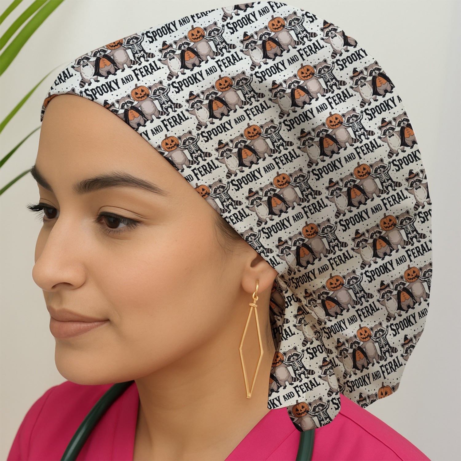 Spooky and Feral Raccoon Print Scrub Cap, Surgical Caps for Doctors