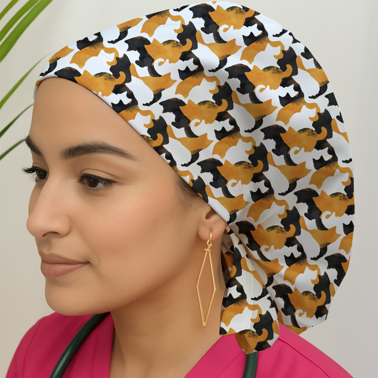 Calico Cat Silhouette Pattern Scrub Cap, Surgical Caps for Doctors