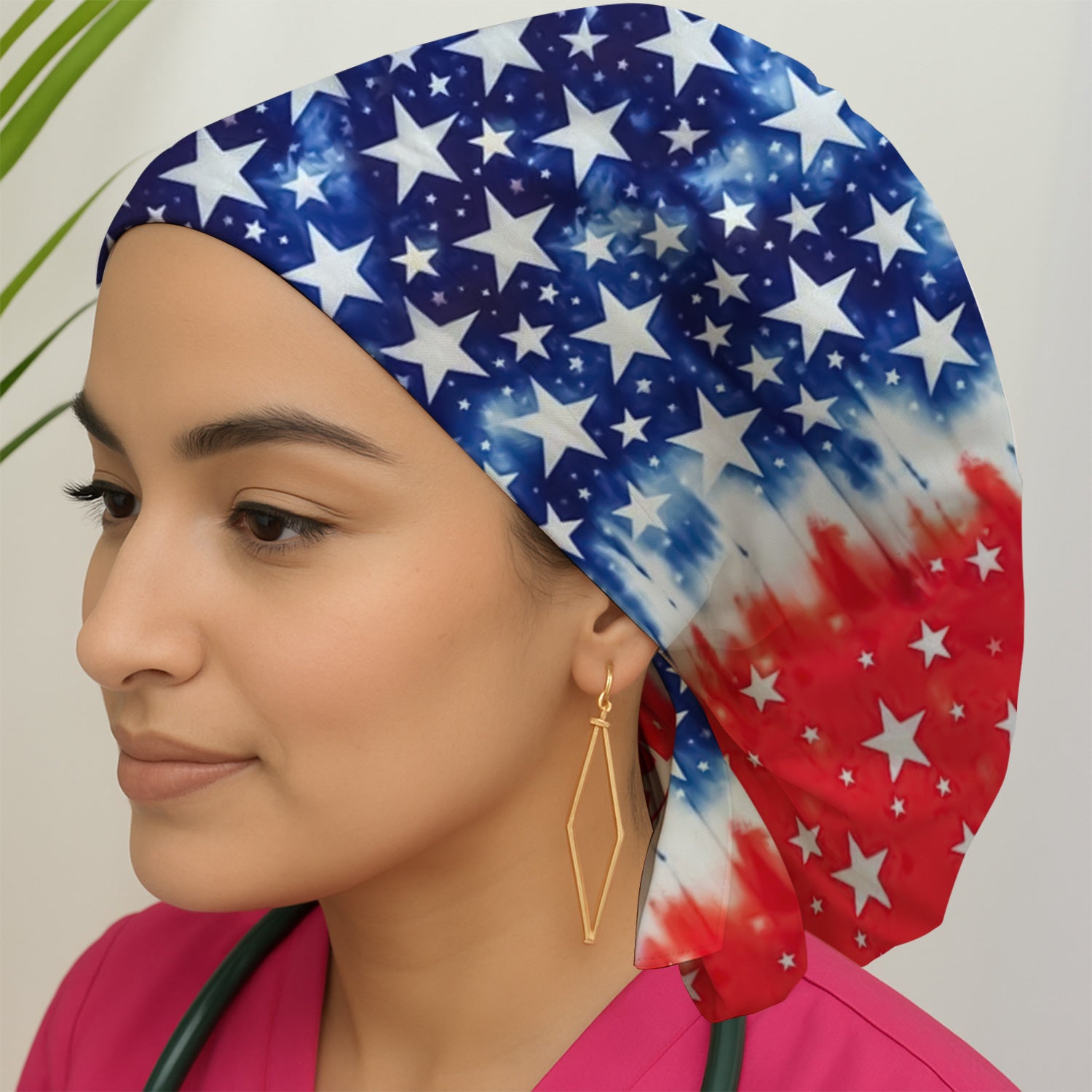 Patriotic Stars Tie Dye Pattern Scrub Cap, Surgical Caps for Doctors