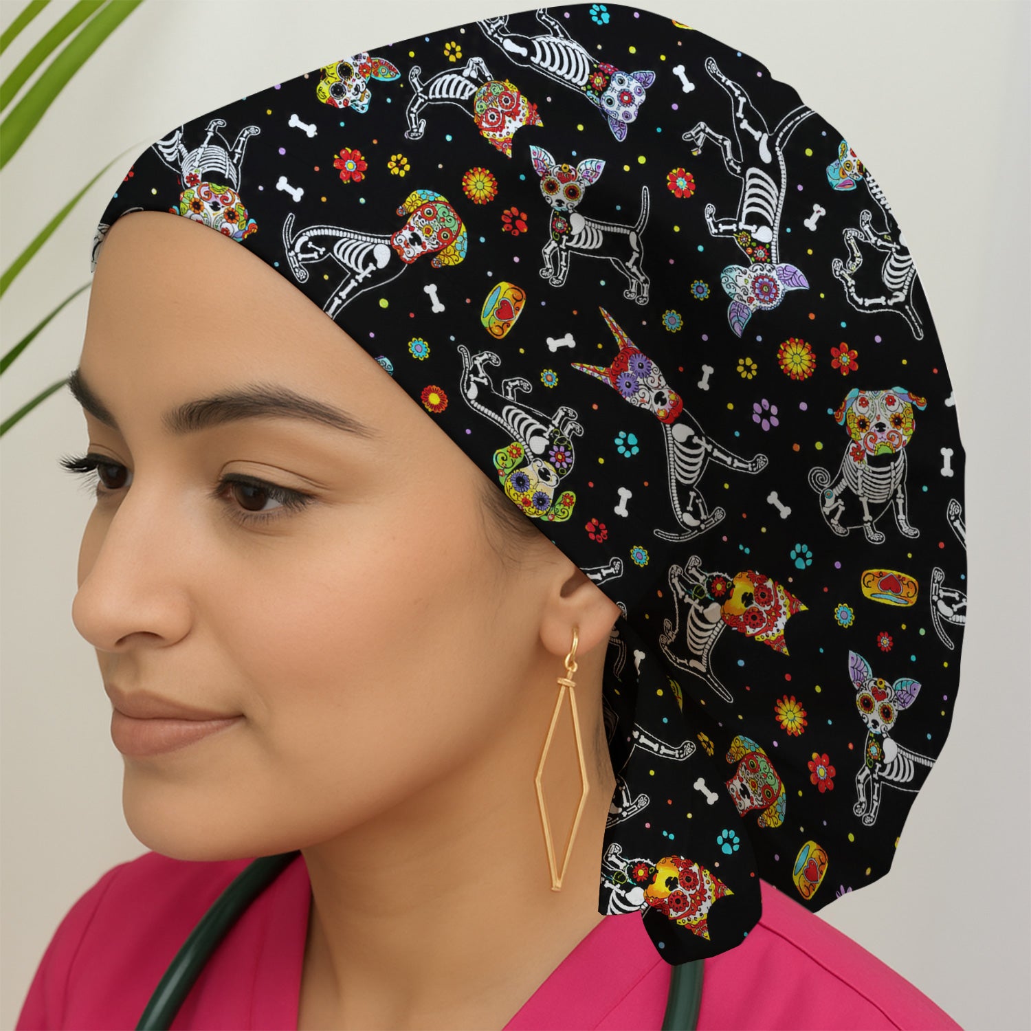Colorful Day Of The Dead Dogs Scrub Cap, Surgical Caps for Doctors