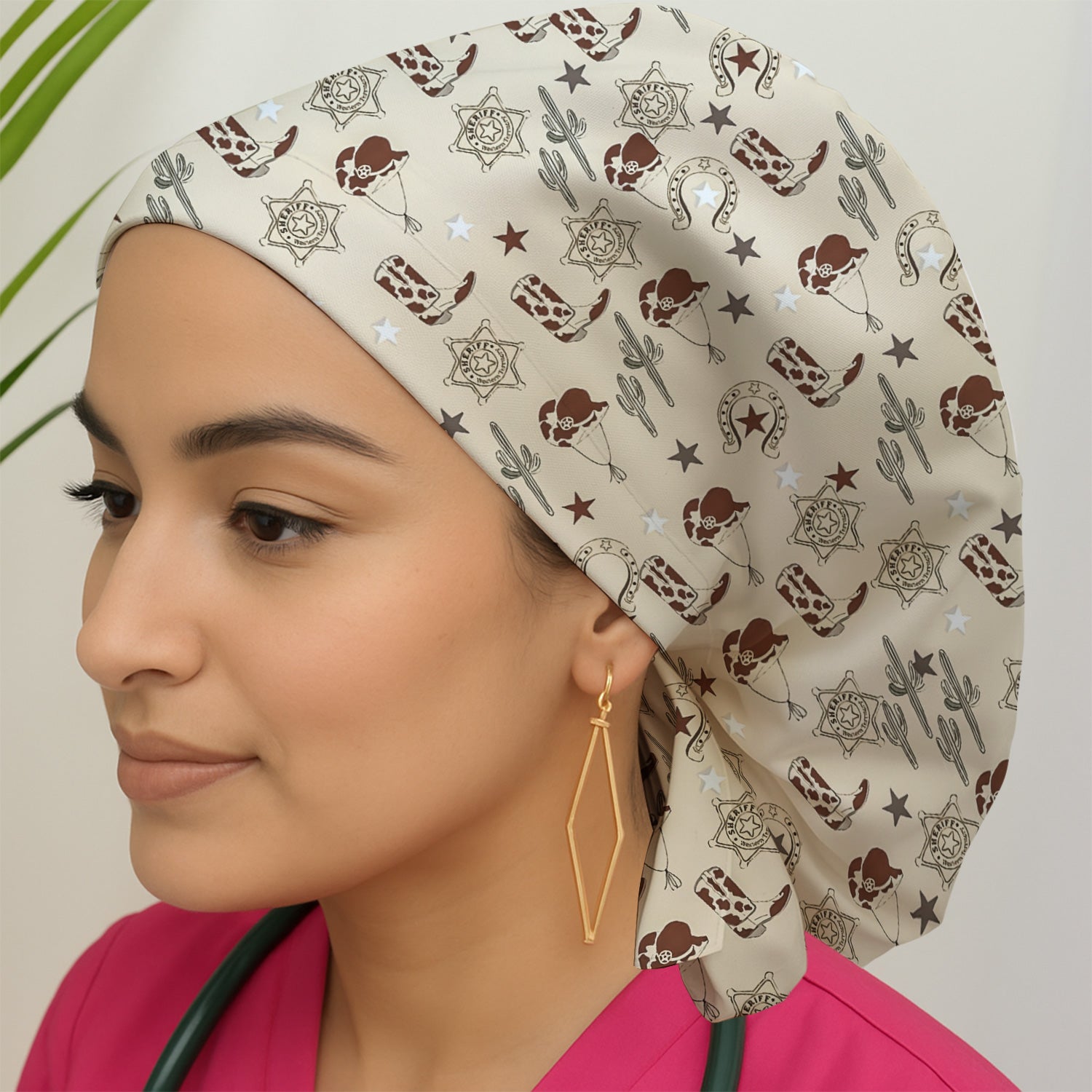 Funny Cowboy Hats & Boots Pattern Nurse Scrub Cap, Surgical Caps for Doctors