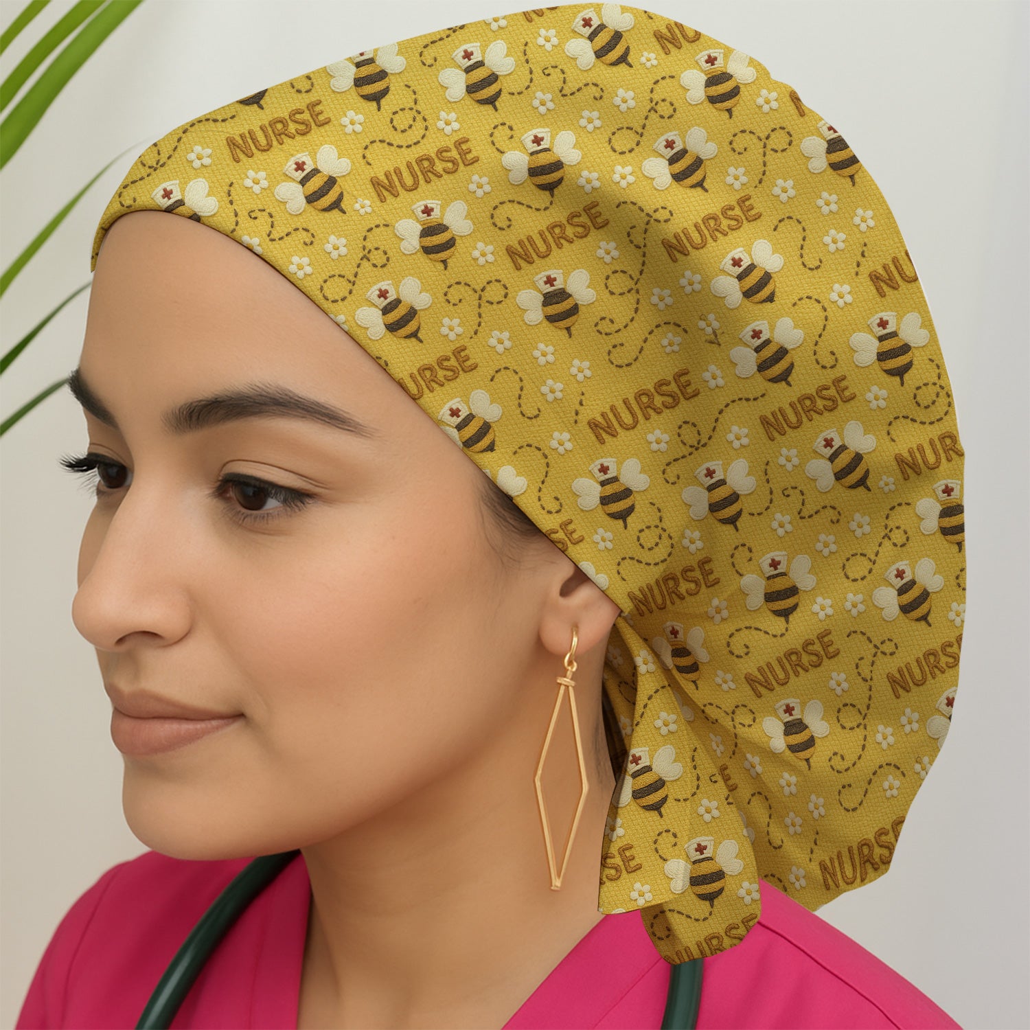 Honey Bee Nurse Scrub Cap – Cute Bumblebee Medical Pattern – Cheerful Uniform for Nurses, Vets and Healthcare Workers
