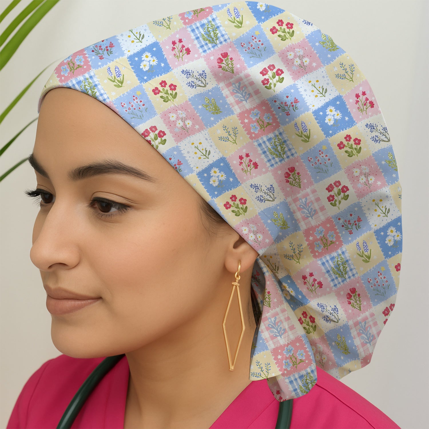 Pastel Patchwork Wildflower Garden Print Scrub Cap, Surgical Caps for Doctors