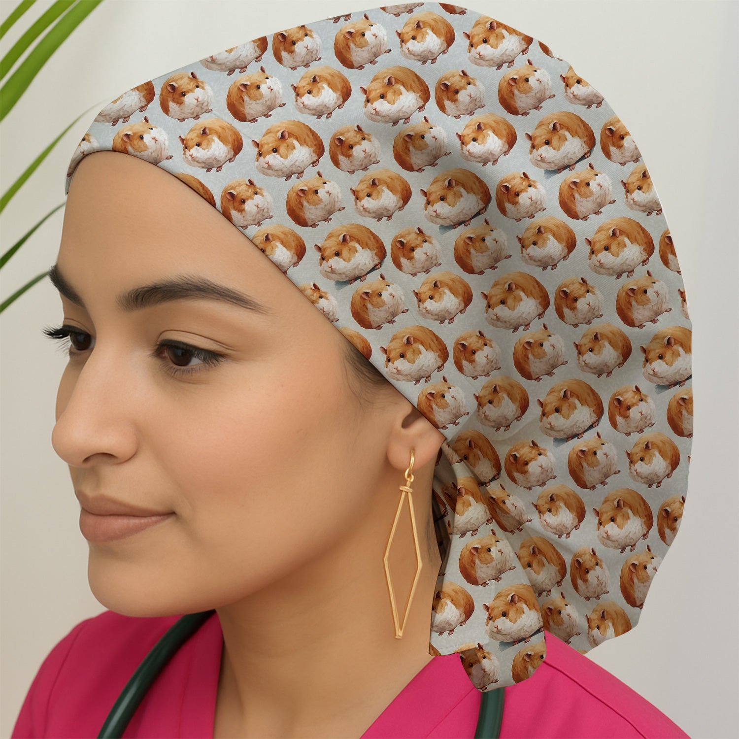 Cute Hamster Pattern Nurse Scrub Cap, Bouffant Scrub Caps for Women