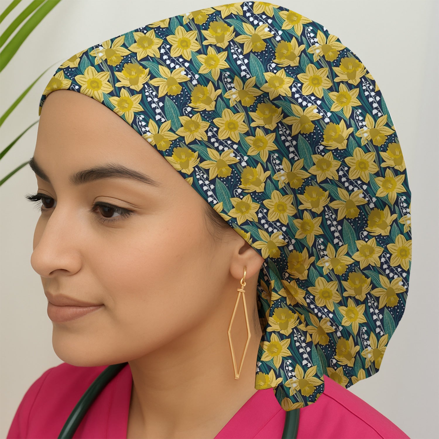Yellow Daffodil Lily Valley Pattern Scrub Cap, Surgical Caps for Doctors