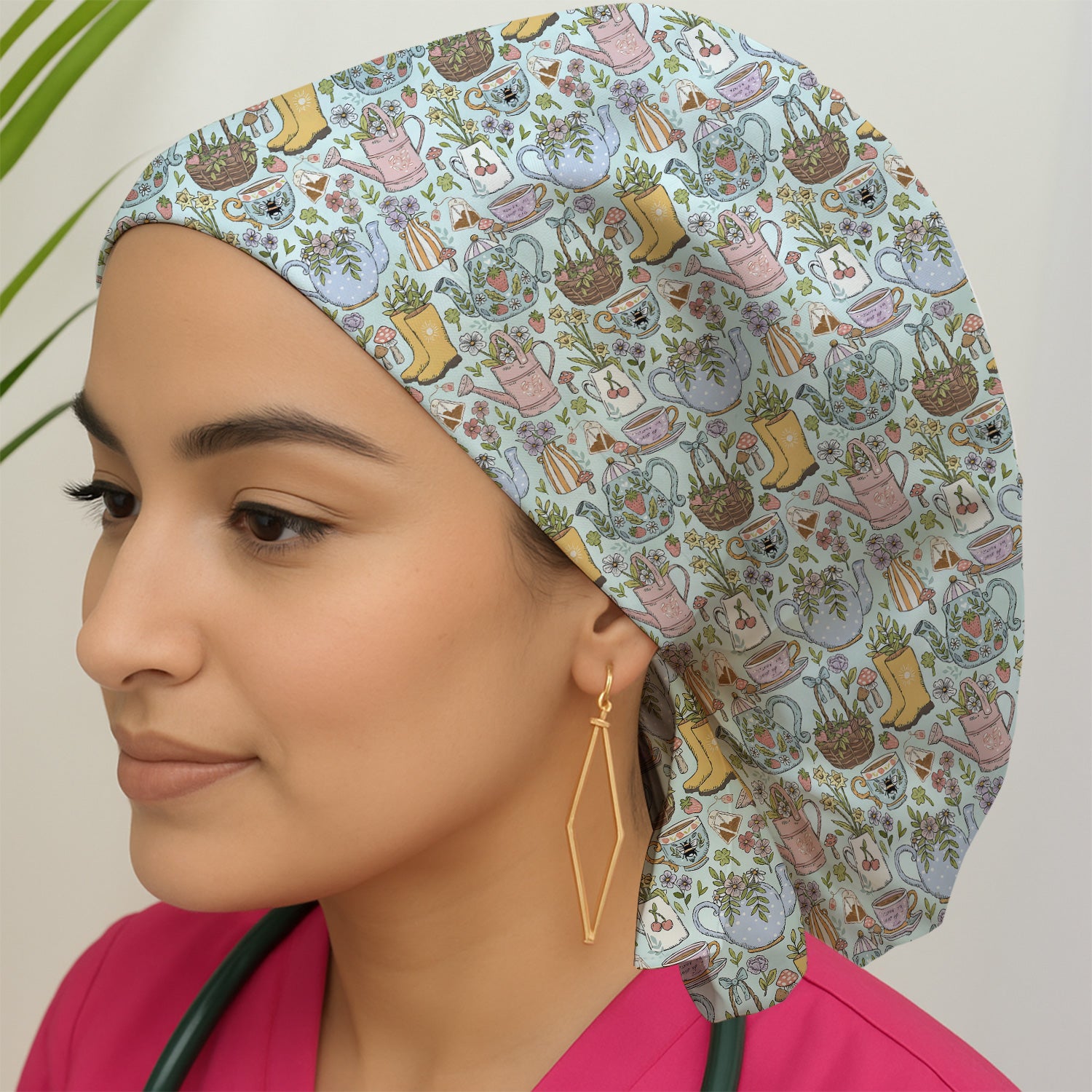 Garden Tea Party Floral Print Scrub Cap, Surgical Caps for Doctors