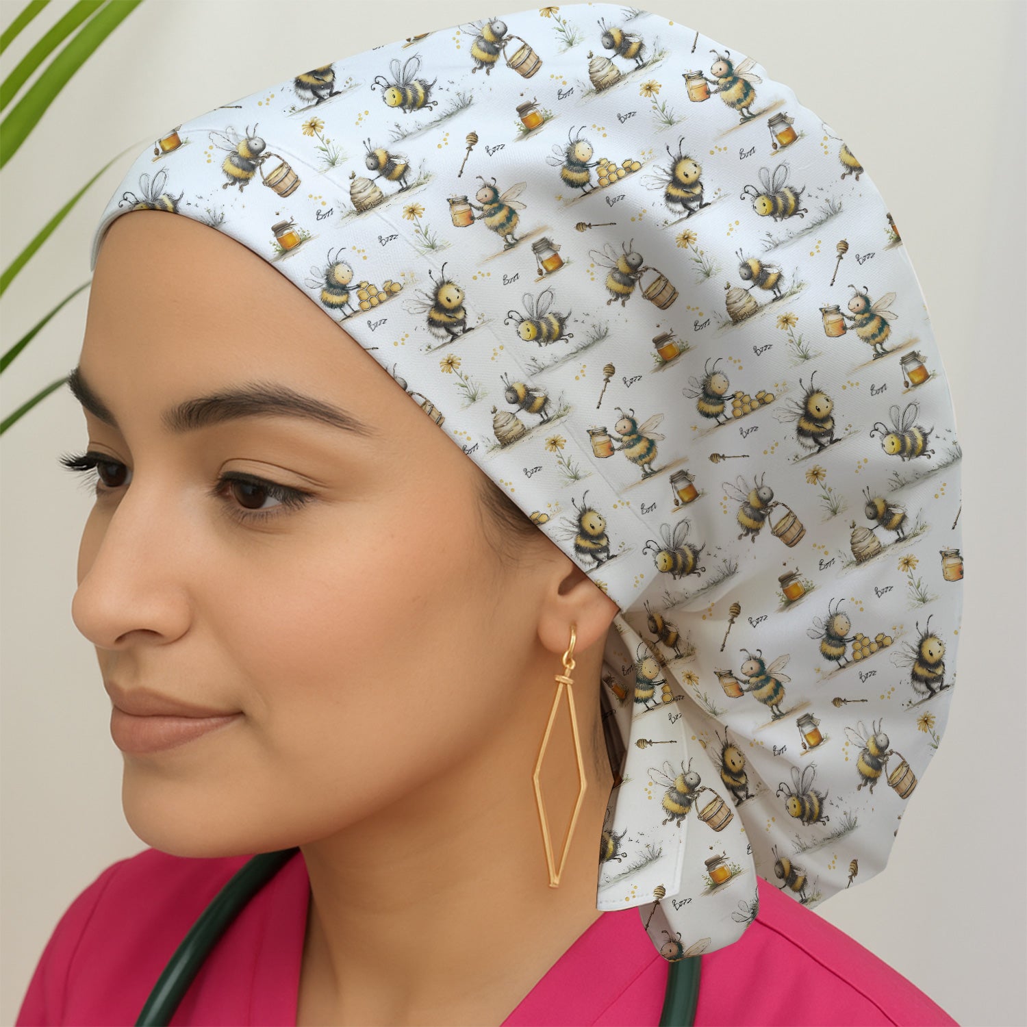 Cute Honey Bee Jar Garden Pattern Scrub Cap, Surgical Caps for Doctors