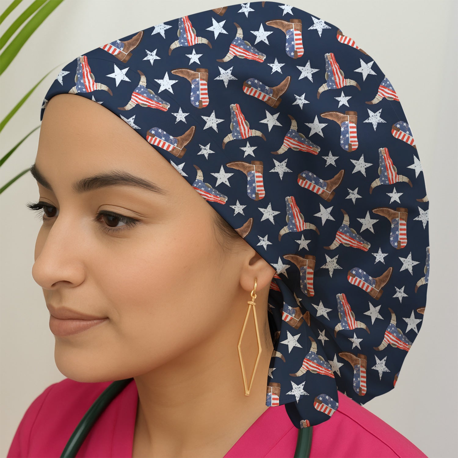 Western Boots Stars Pattern Scrub Cap, Surgical Caps for Doctors