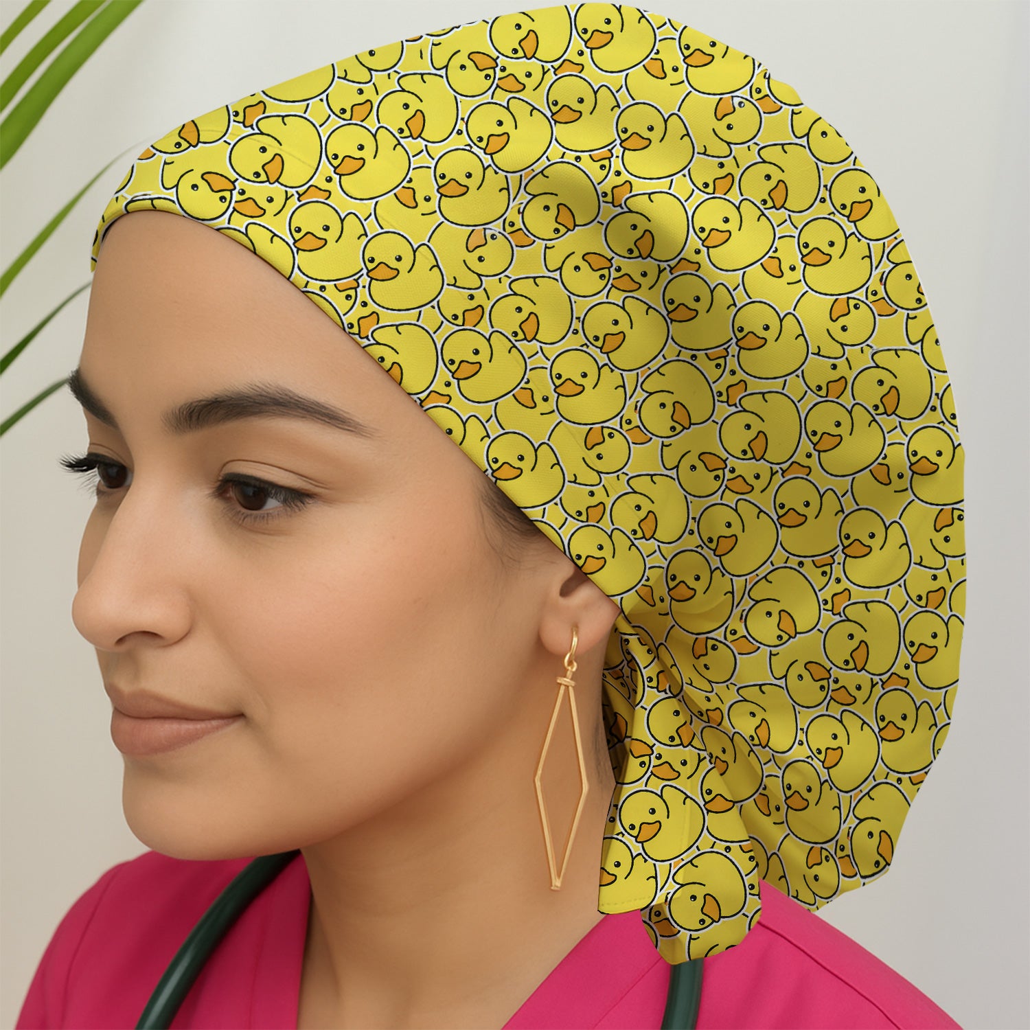 Yellow Rubber Duck Pattern Scrub Cap, Surgical Caps for Doctors