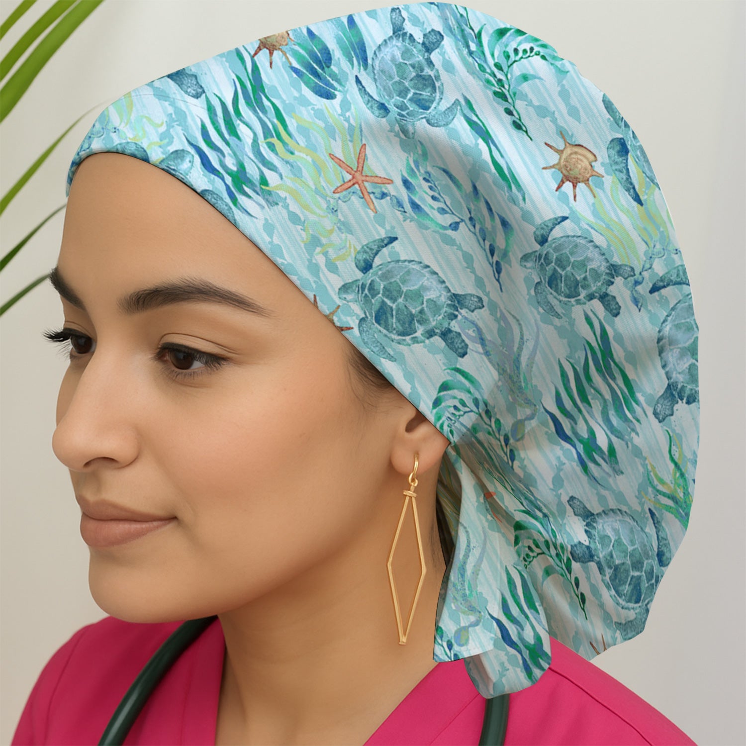 Sea Turtle Ocean Watercolor Print Bouffant Cap, Surgical Caps for Doctors