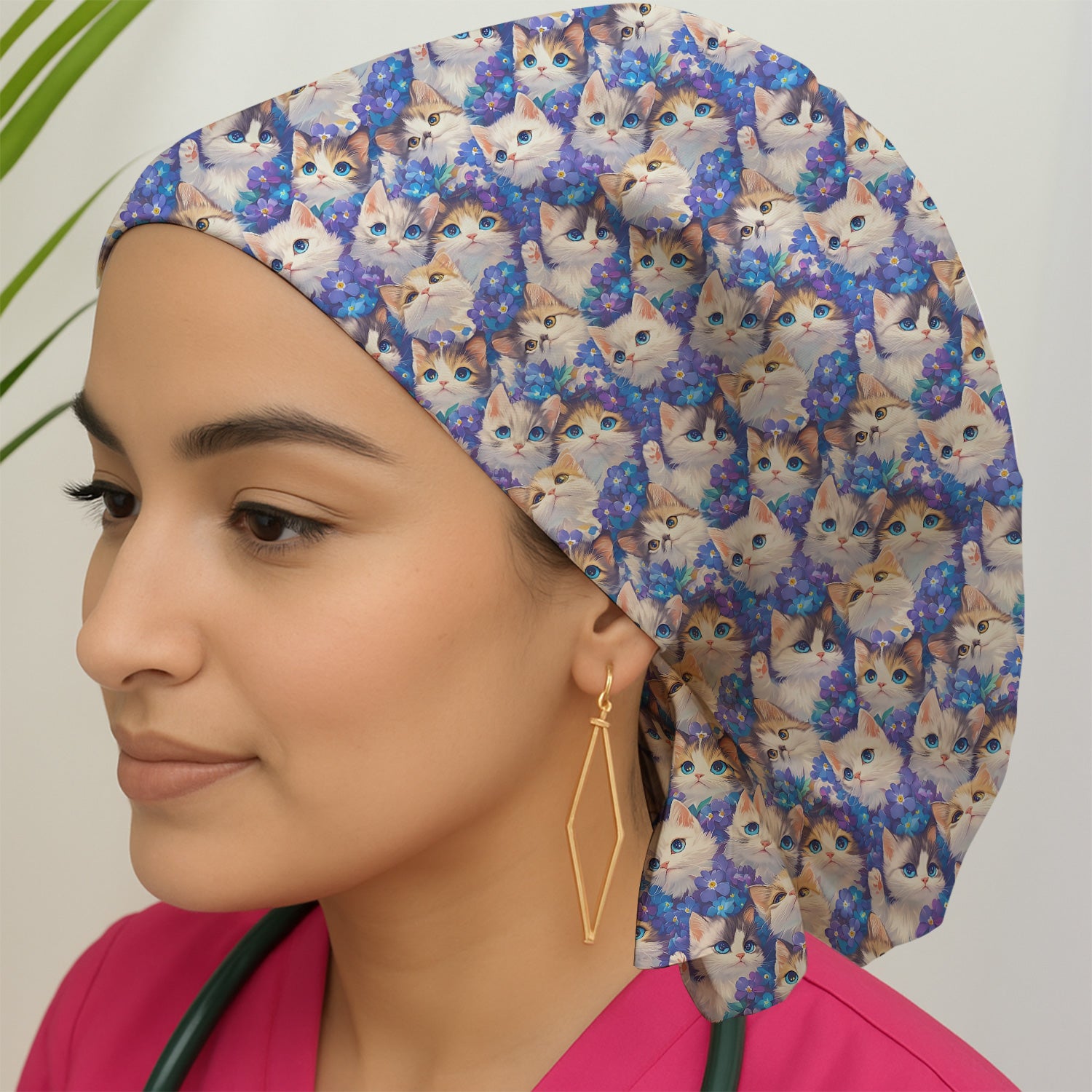 Cute Blue Eyed Kitten Pattern Scrub Cap, Surgical Caps for Doctors