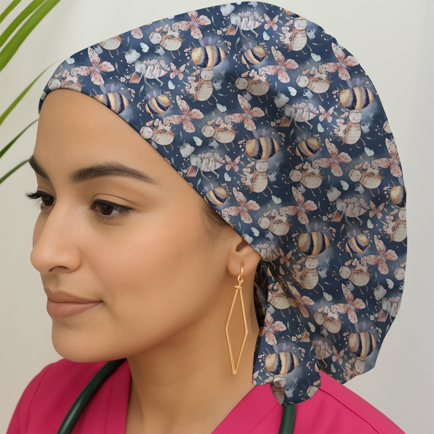 Cute Whimsical Bee Fairy Garden Pattern Scrub Cap, Surgical Caps for Doctors