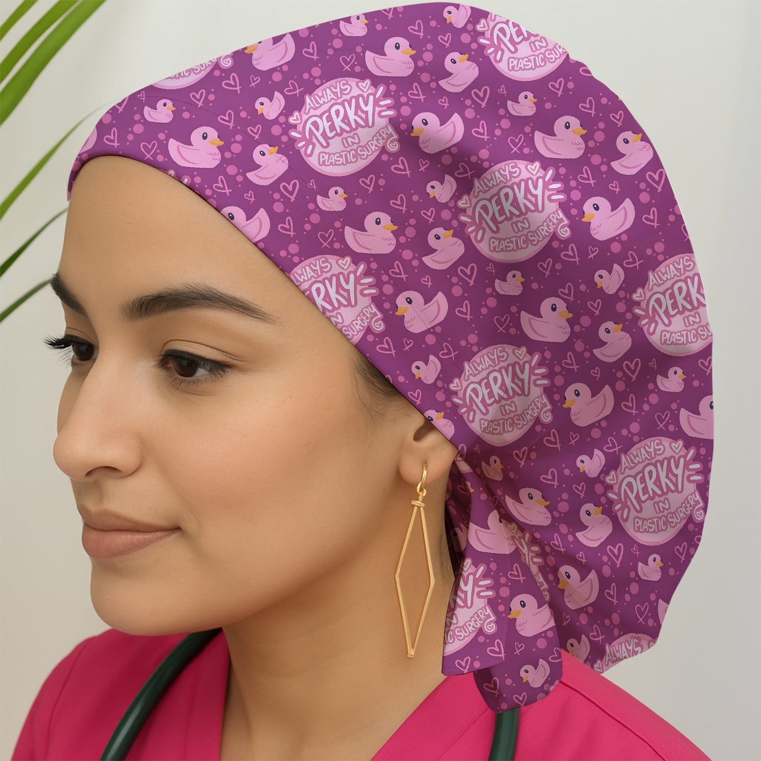 Always Perky Plastic Surgery Duck Pattern Surgical Cap, Breathable Fabrics Caps Uniform