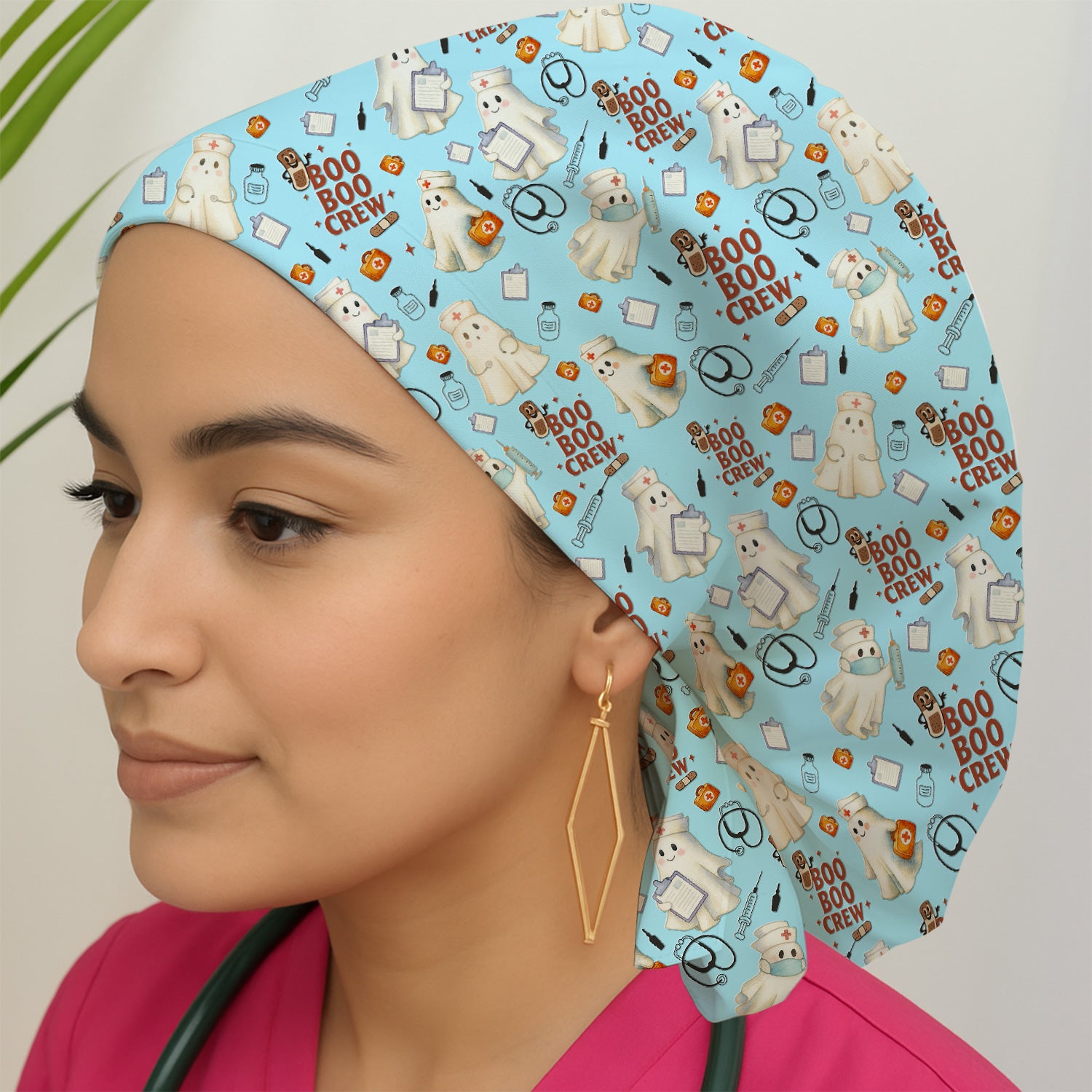 Cute Halloween Scrub Cap for Nurses - Boo Boo Crew Ghost Nurse Hat - Gift for RN LPN CNA Healthcare Staff