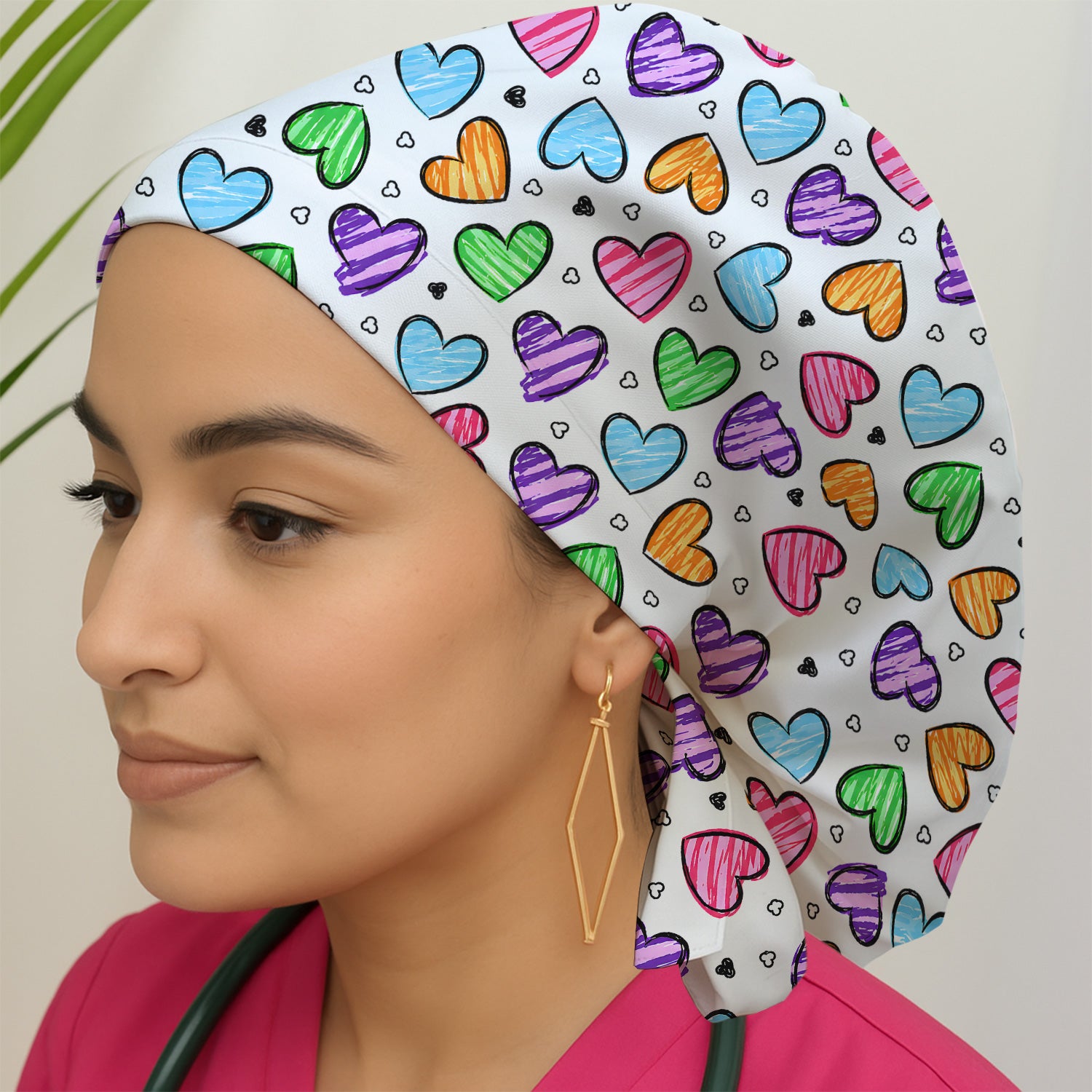 Colorful Doodle Heart Pattern Scrub Cap, Surgical Caps for Doctors