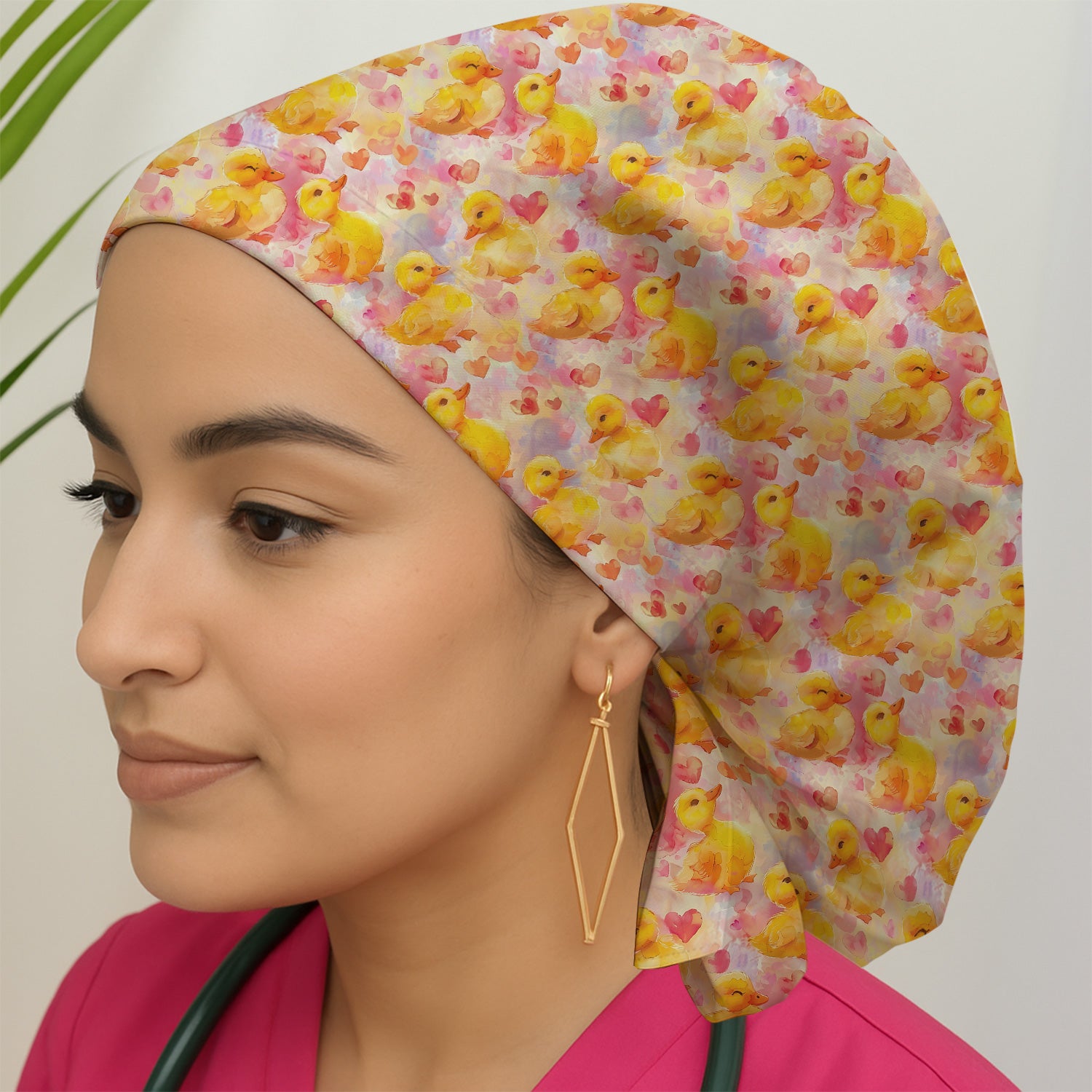 Cute Duck Heart Watercolor Pattern Scrub Cap, Surgical Caps for Doctors