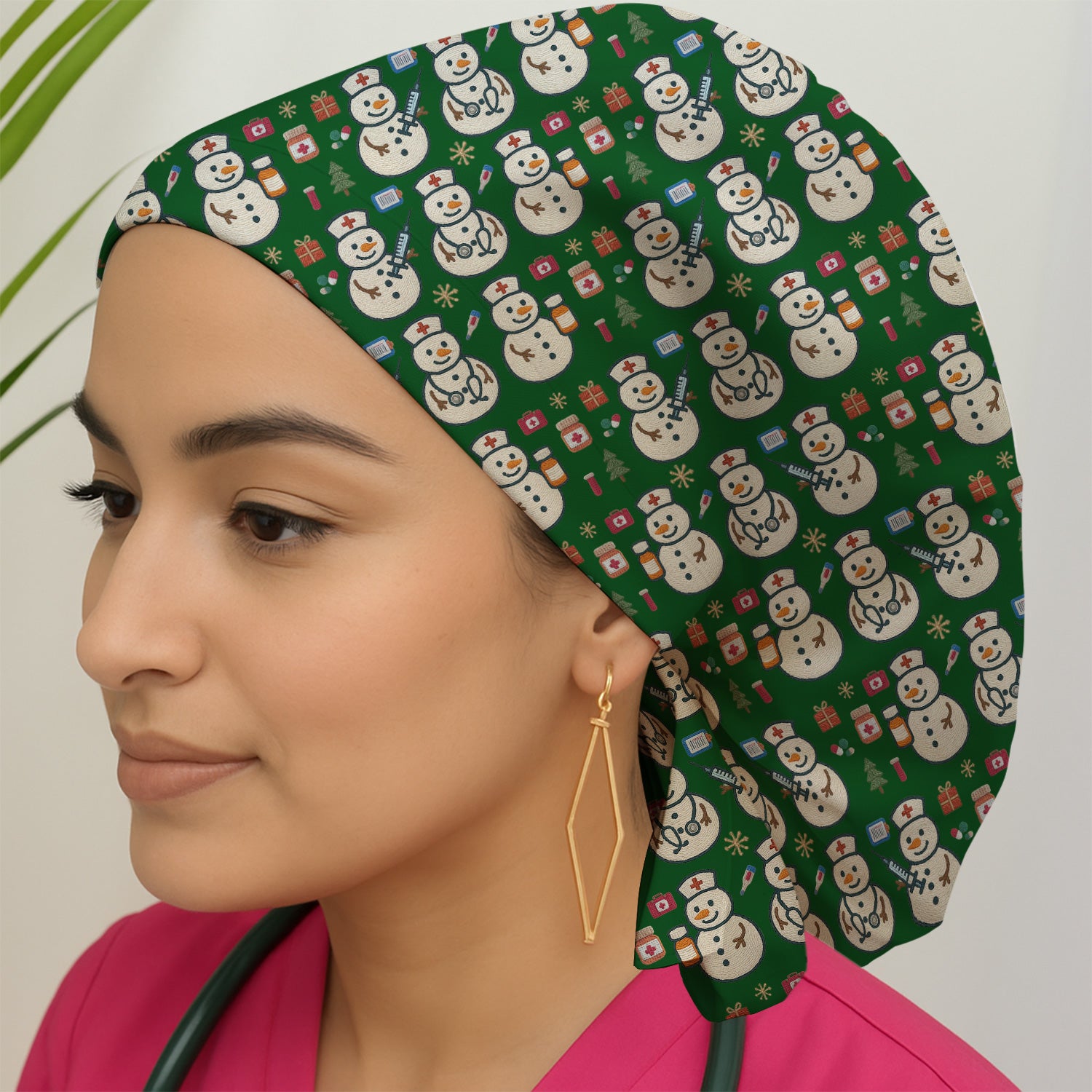 Snowman Nurse Christmas Scrub Cap – Festive Medical Pattern Cap – Cute Holiday Uniform For Nursing