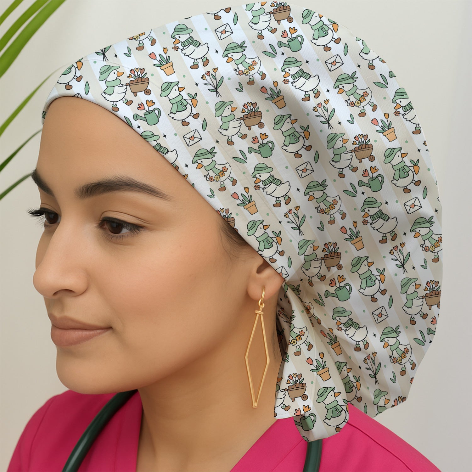Cute Gardening Duck Floral Pattern Scrub Cap, Surgical Caps for Doctors