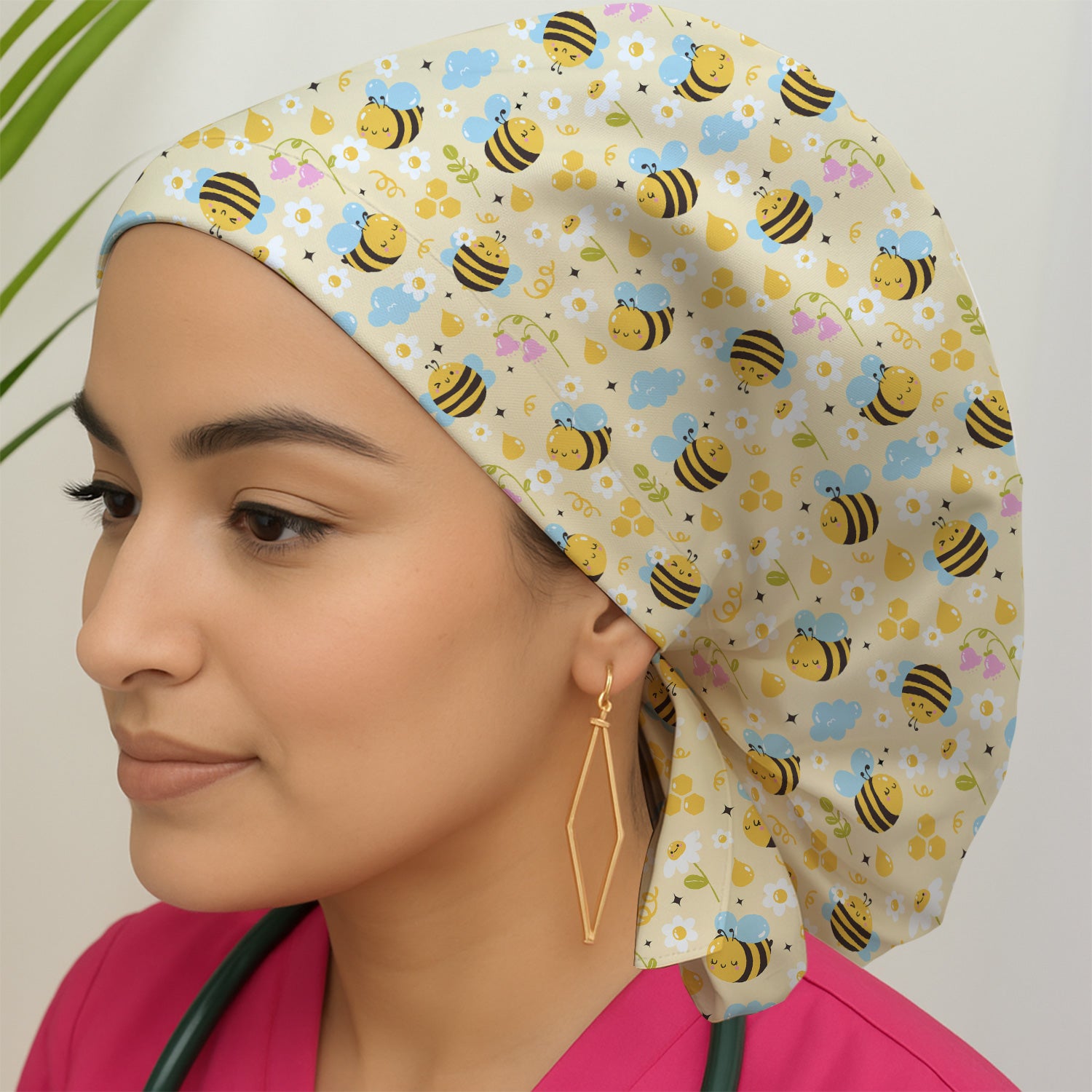 Honey Bee Flower Cloud Pattern Scrub Cap, Surgical Caps for Doctors