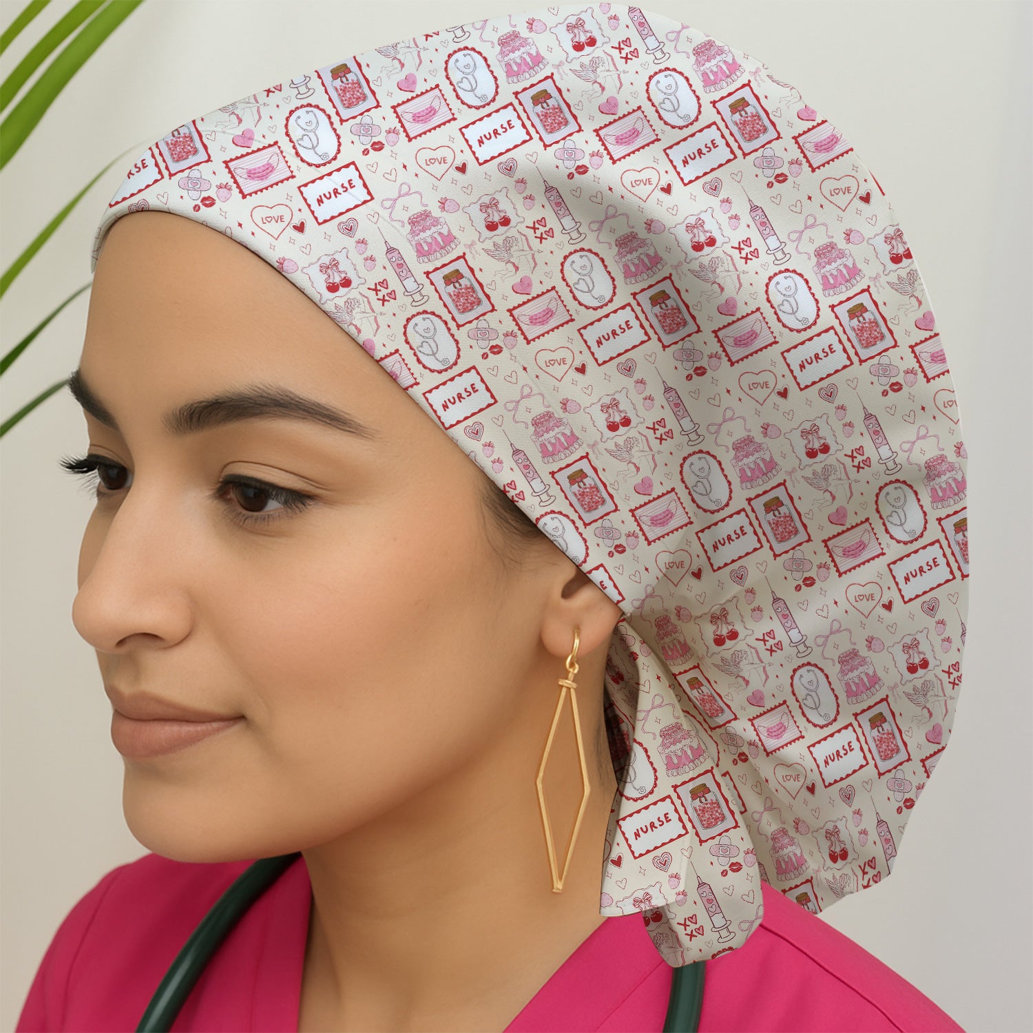 Nurse Icons Hearts Syringes Valentine Scrub Cap, Breathable Caps Uniform