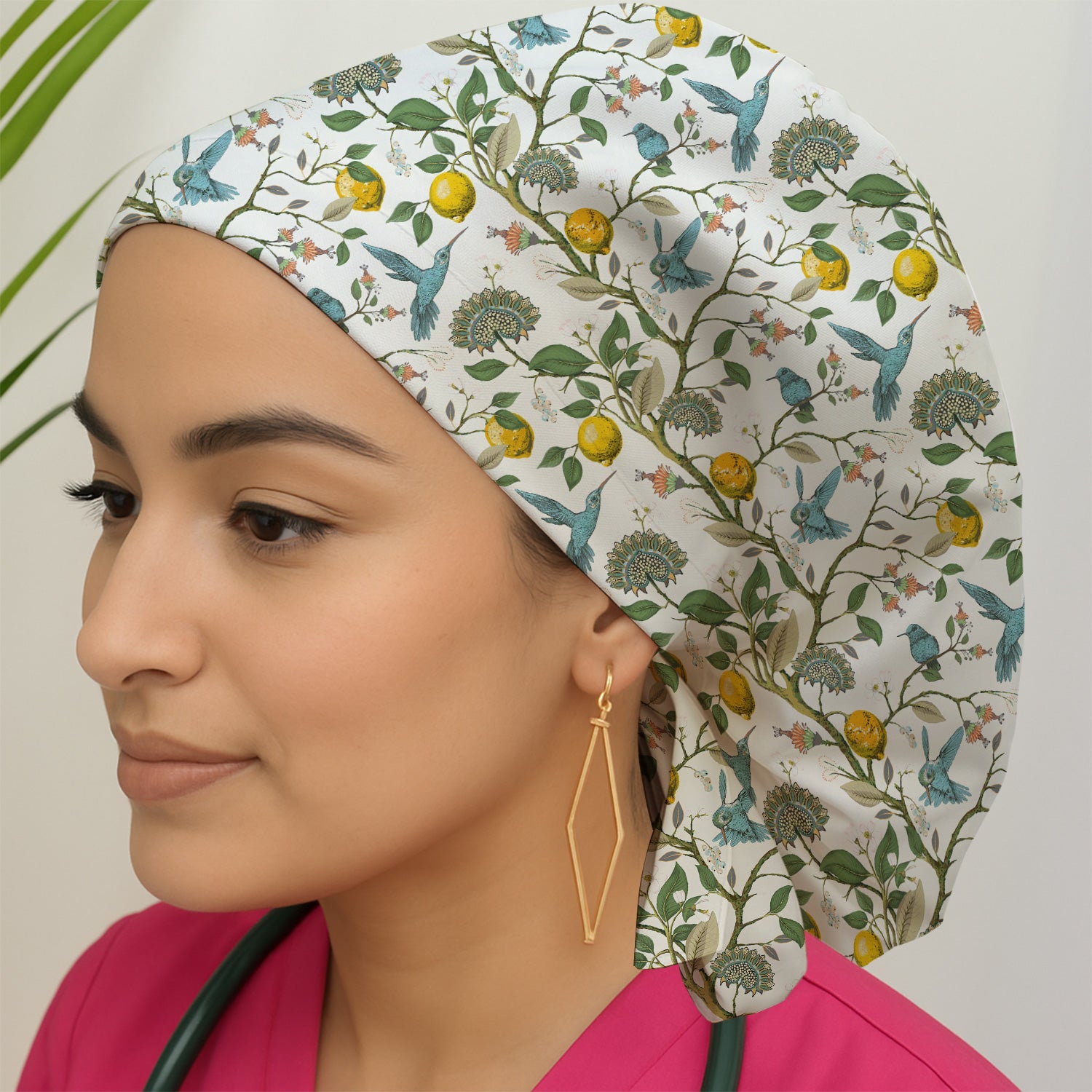 Cute Hummingbird Lemon Floral Pattern Scrub Cap, Surgical Caps for Doctors