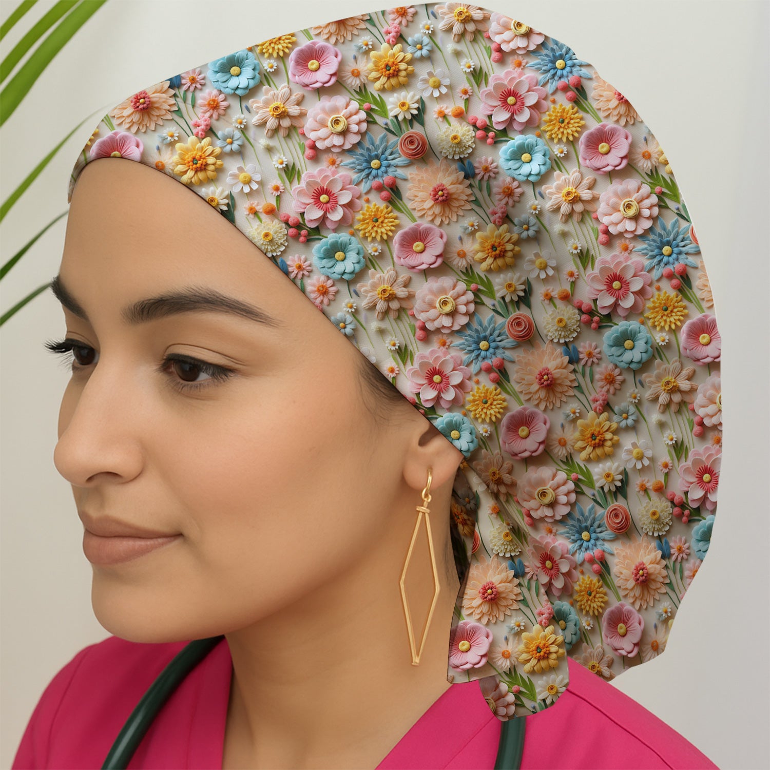 Colorful Blooming Wildflower Pattern Nurse Scrub Cap, Surgical Caps for Doctors