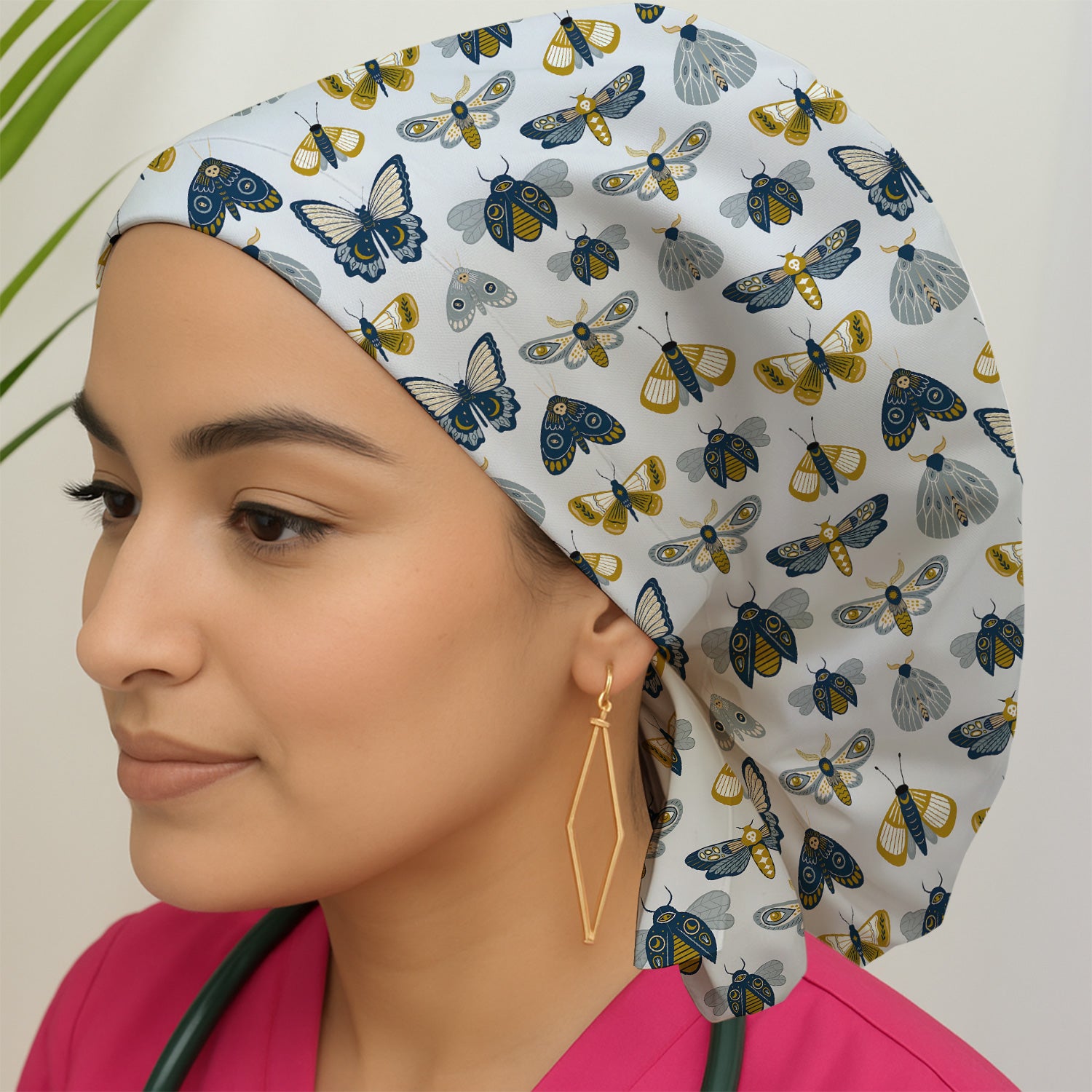 Cute Butterfly Moth Insect Pattern Scrub Cap, Bouffant Scrub Caps for Women
